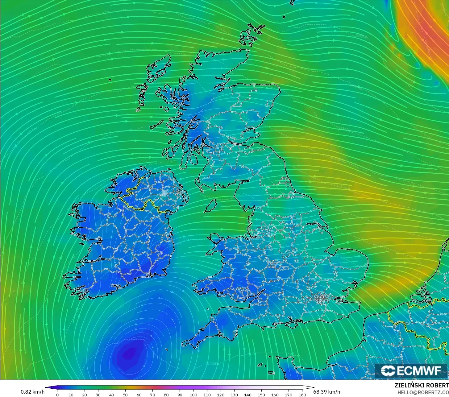 ECMWF IFS 0.25° model - United Kingdom, Wind at 10m