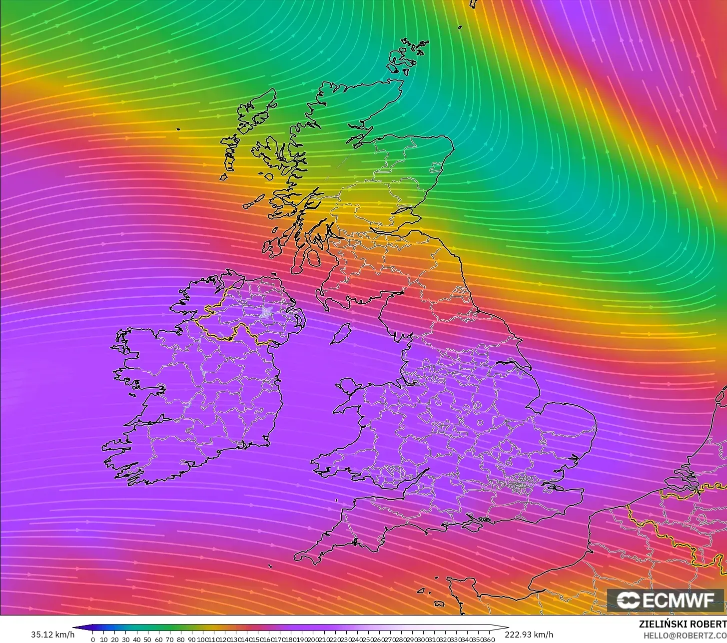 ECMWF IFS 0.25° model - United Kingdom, Wind at 300hPa (jet stream)