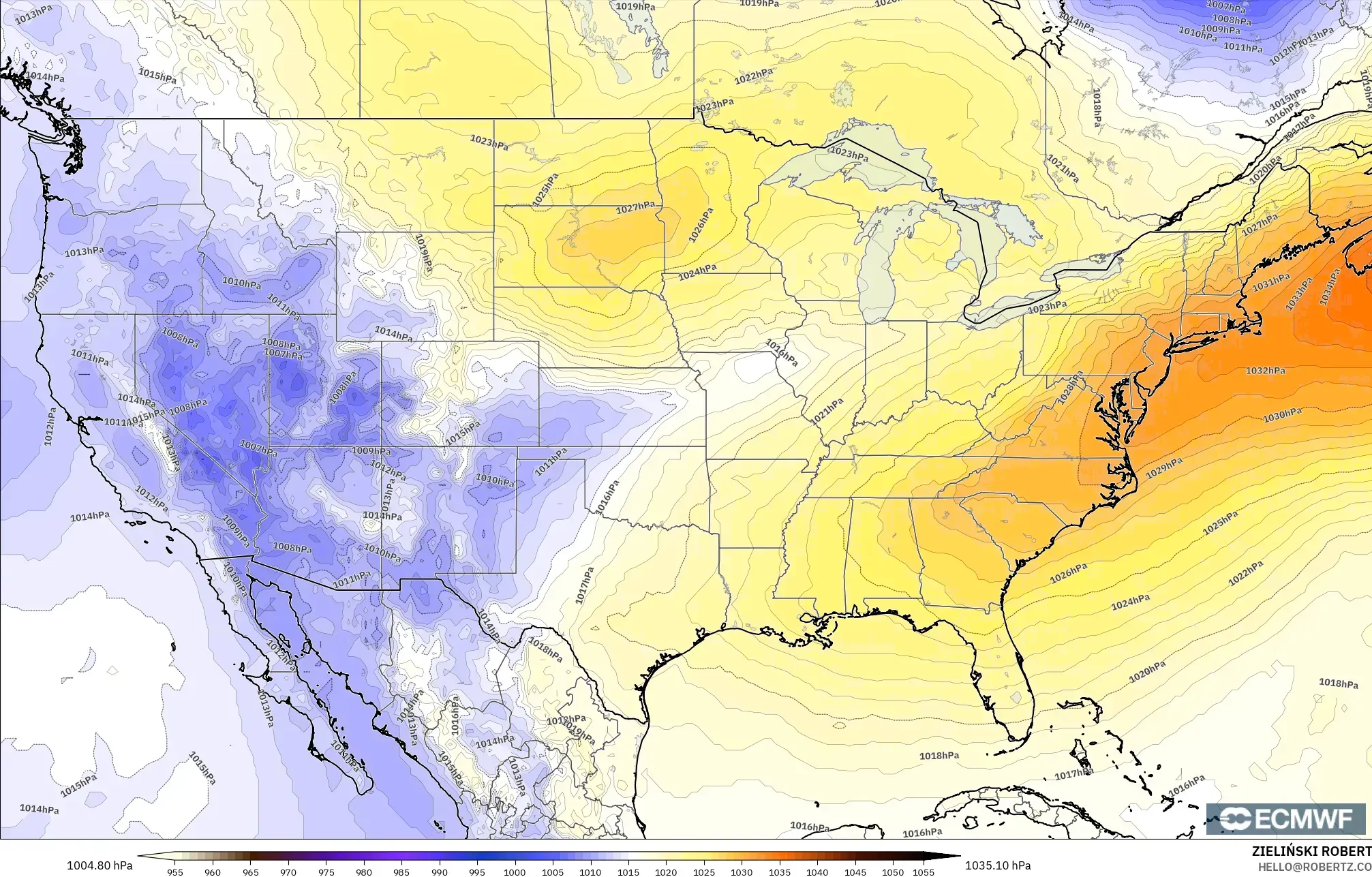 ECMWF IFS 0.25° model - United States, Pressure
