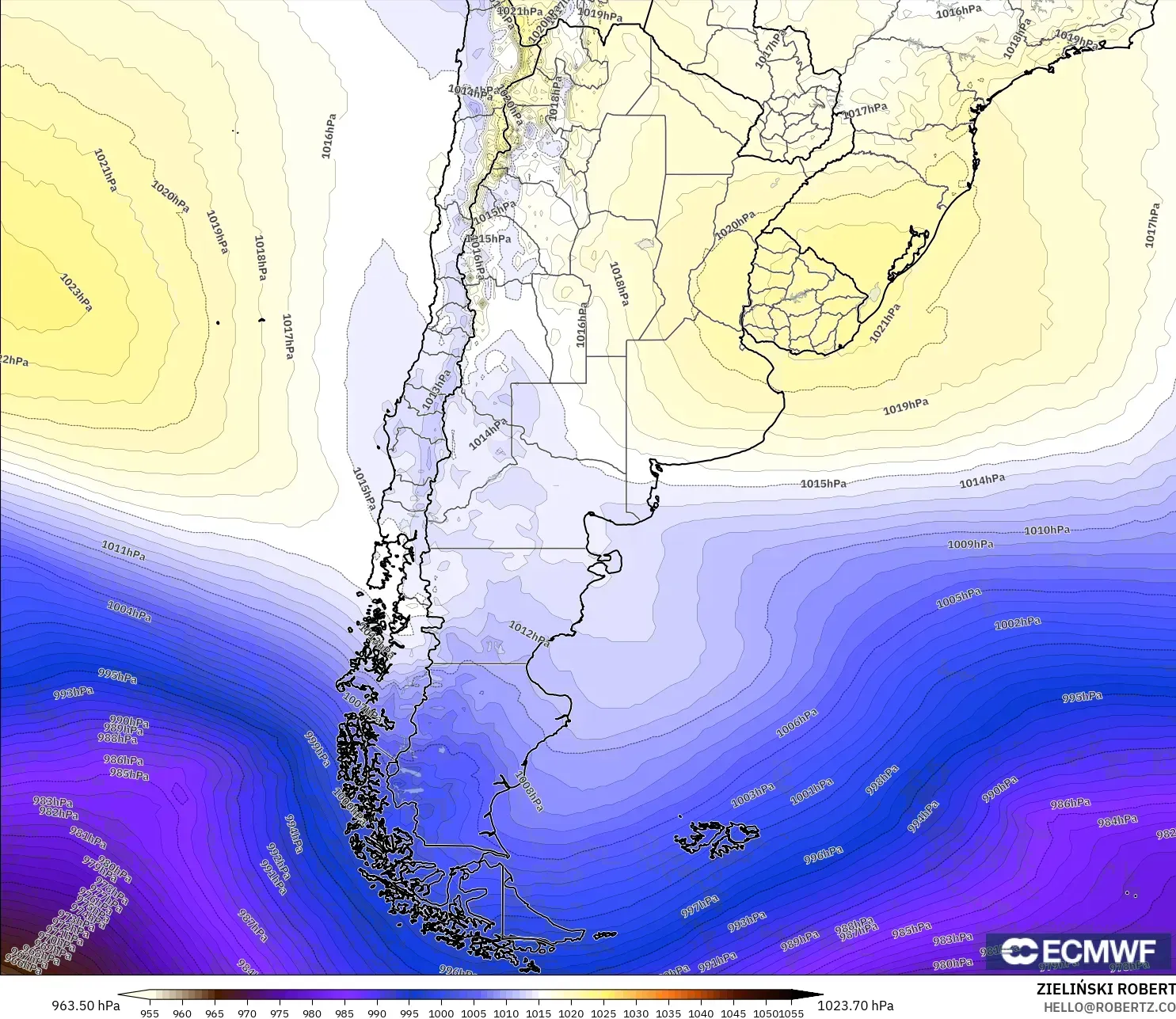 ECMWF IFS 0.25° model - Argentina, Pressure