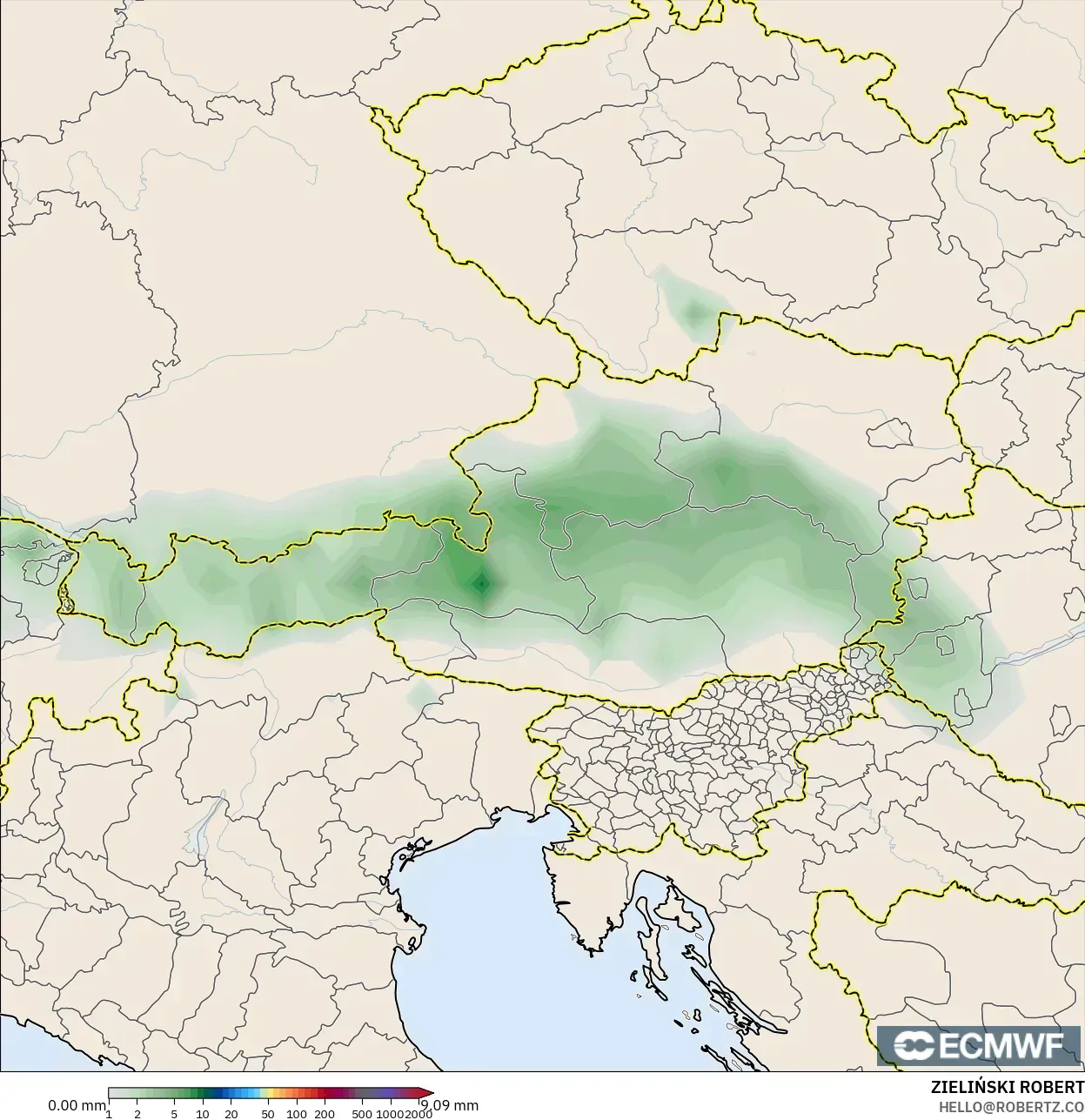 ECMWF IFS 0.25° model - Austria, Precipitation Accumulation