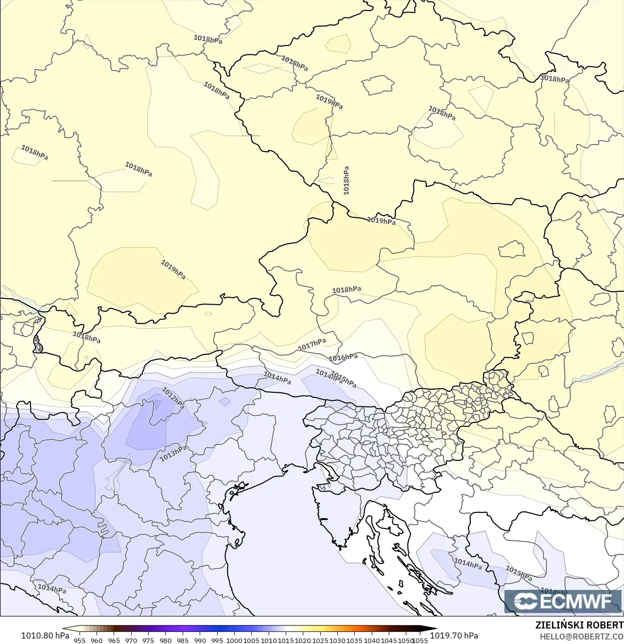 ECMWF IFS 0.25° model - Austria, Pressure