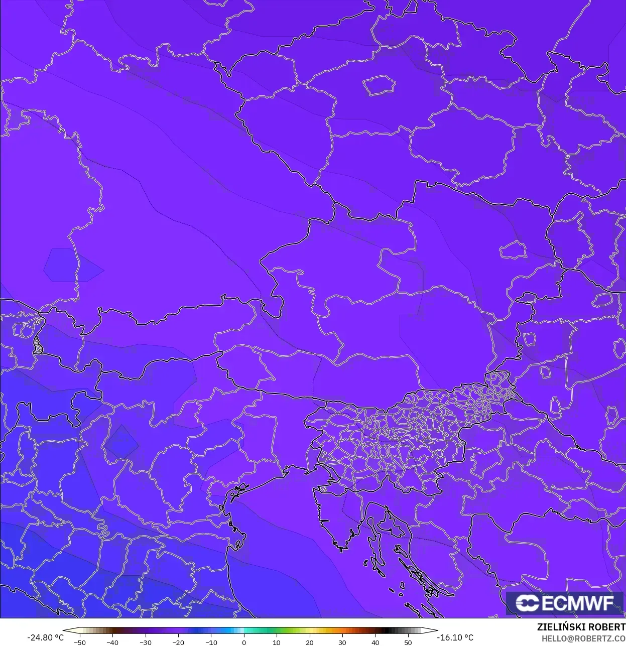 ECMWF IFS 0.25° model - Austria, Temperature at 500hPa
