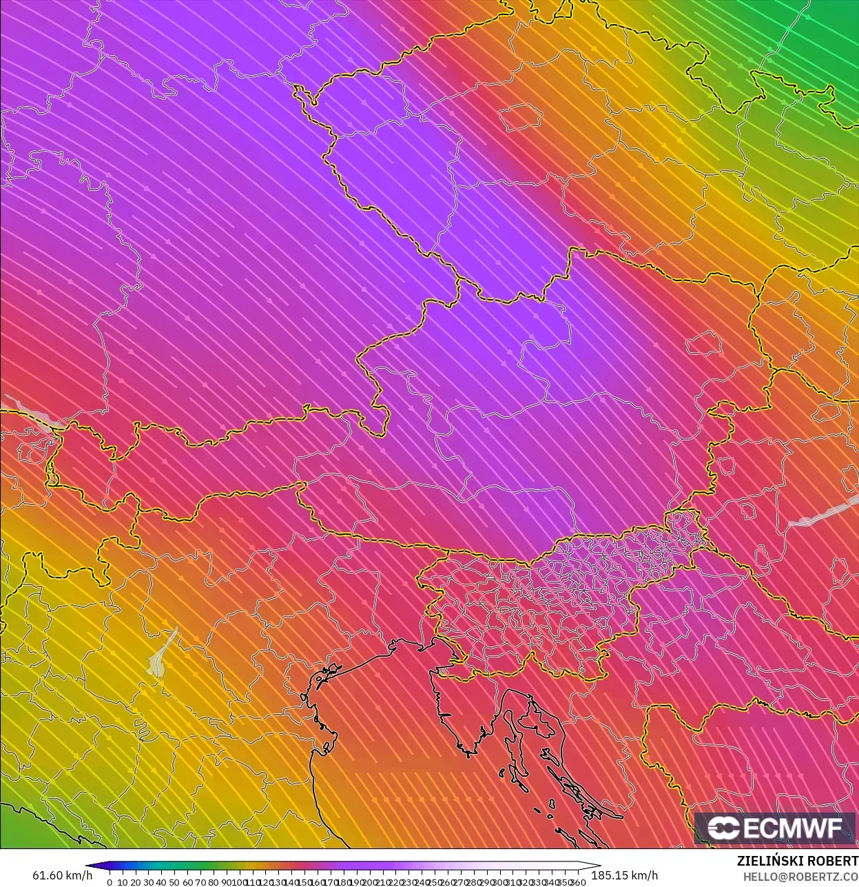 ECMWF IFS 0.25° model - Austria, Wind at 300hPa (jet stream)