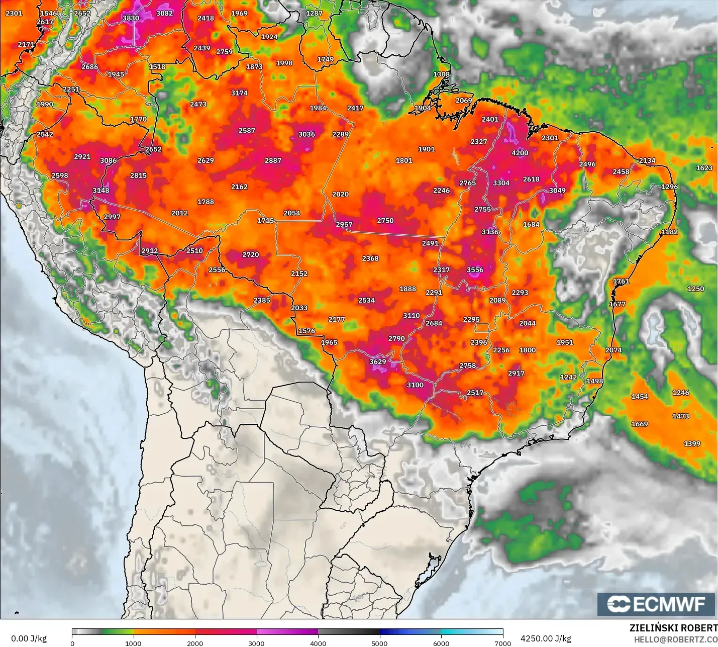 ECMWF IFS 0.25° model - Brazil, CAPE