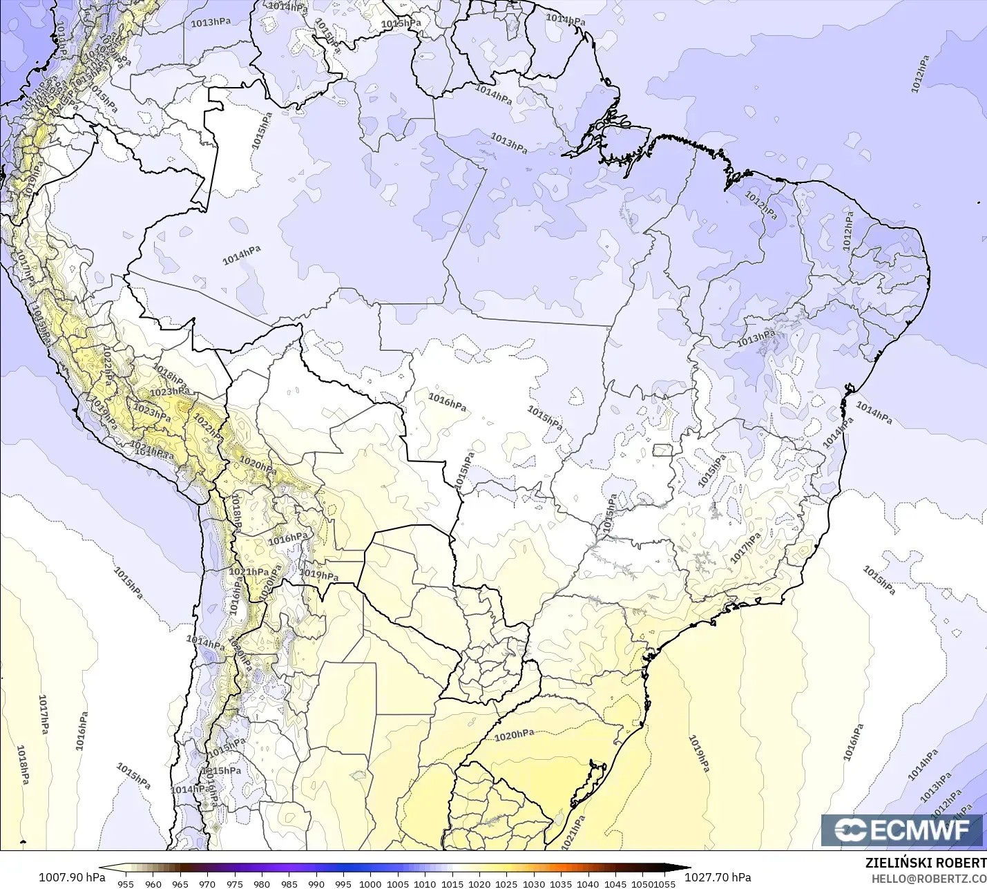 ECMWF IFS 0.25° model - Brazil, Pressure