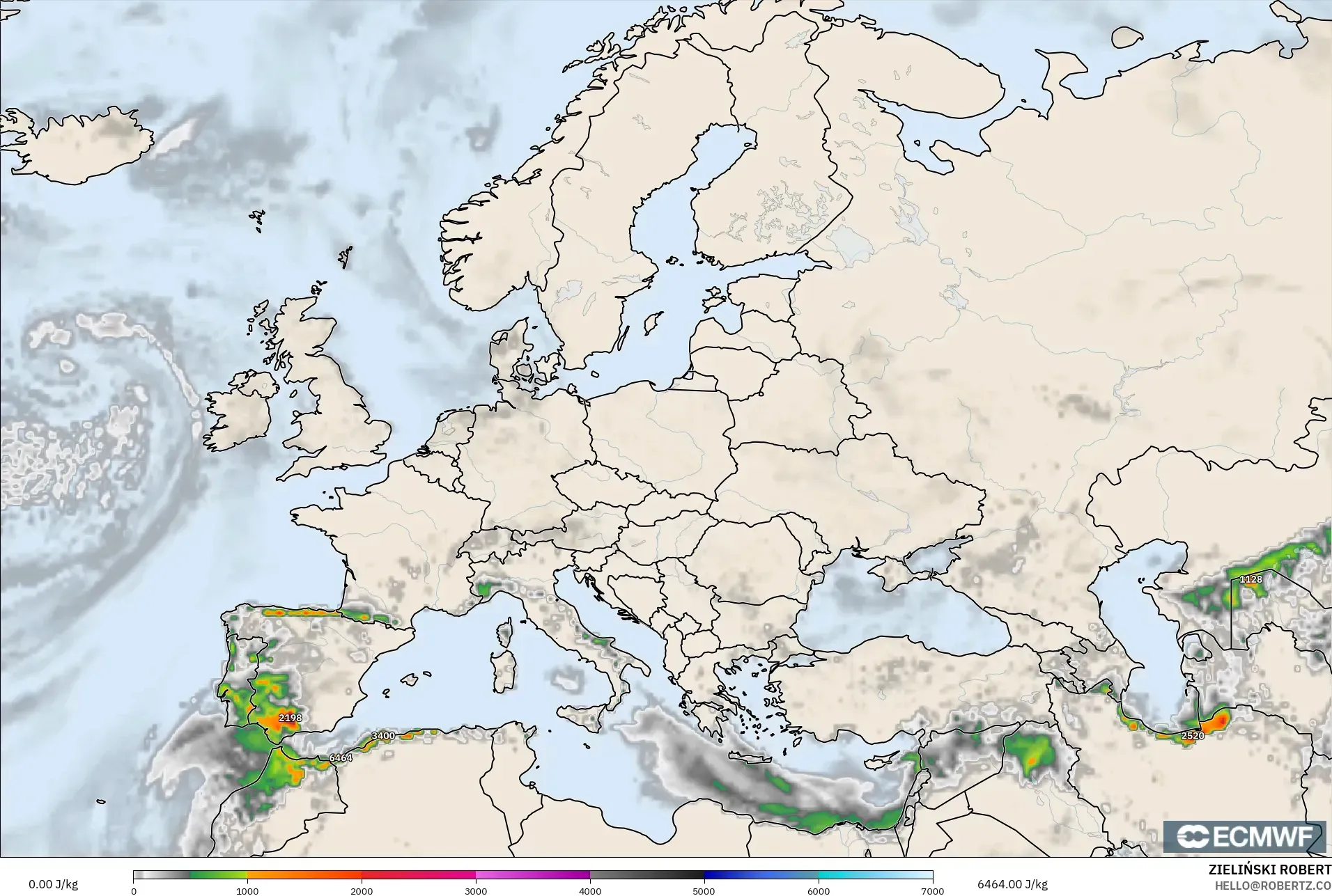 ECMWF IFS 0.25° model - Europe, CAPE