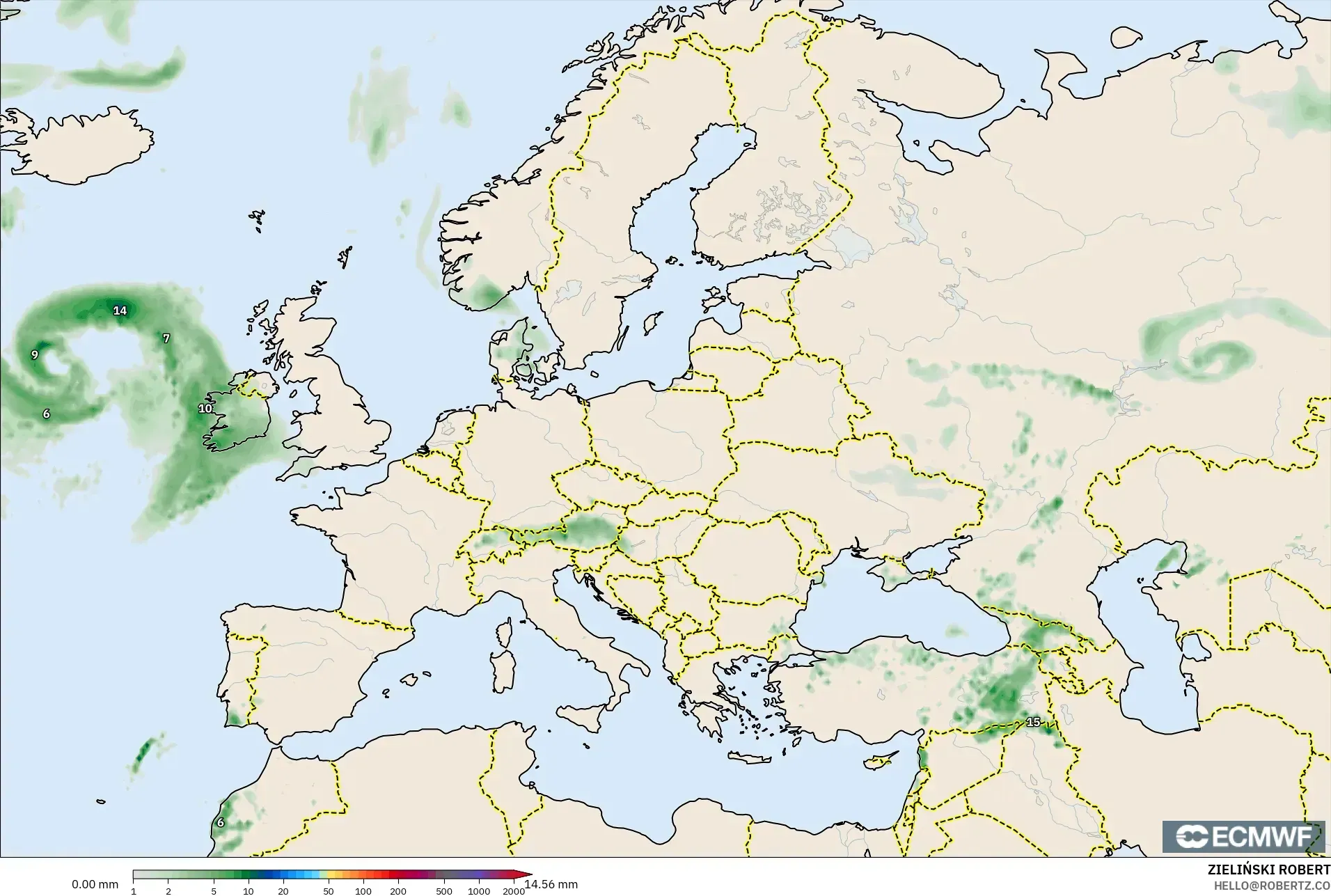 ECMWF IFS 0.25° model - Europe, Precipitation Accumulation