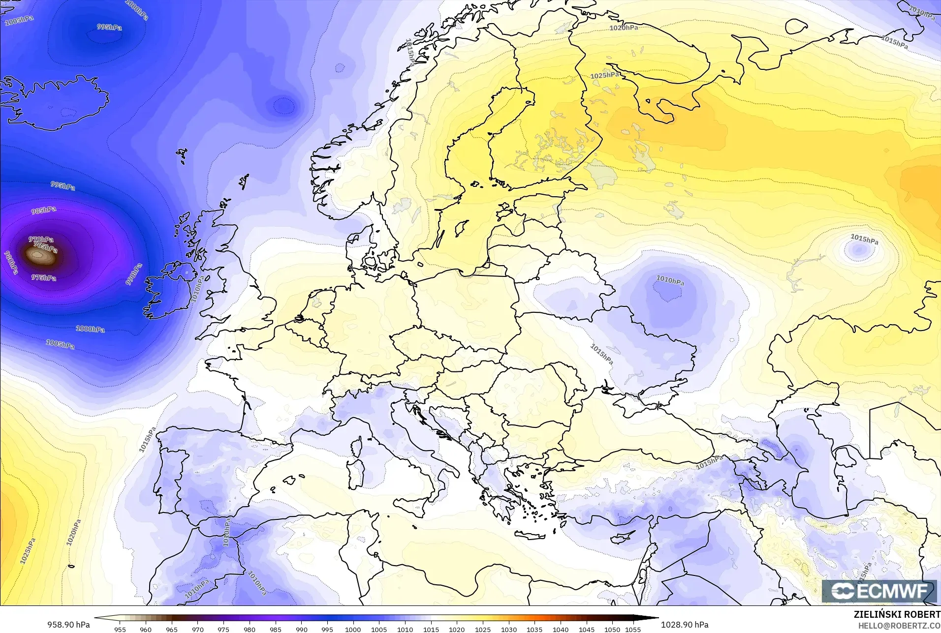 ECMWF IFS 0.25° model - Europe, Pressure