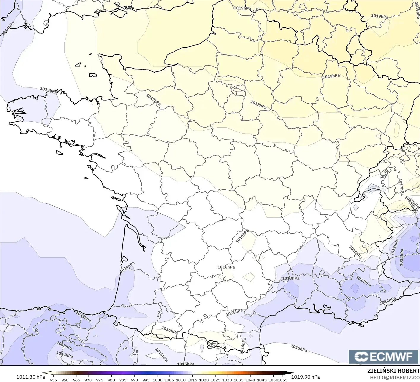ECMWF IFS 0.25° model - France, Pressure