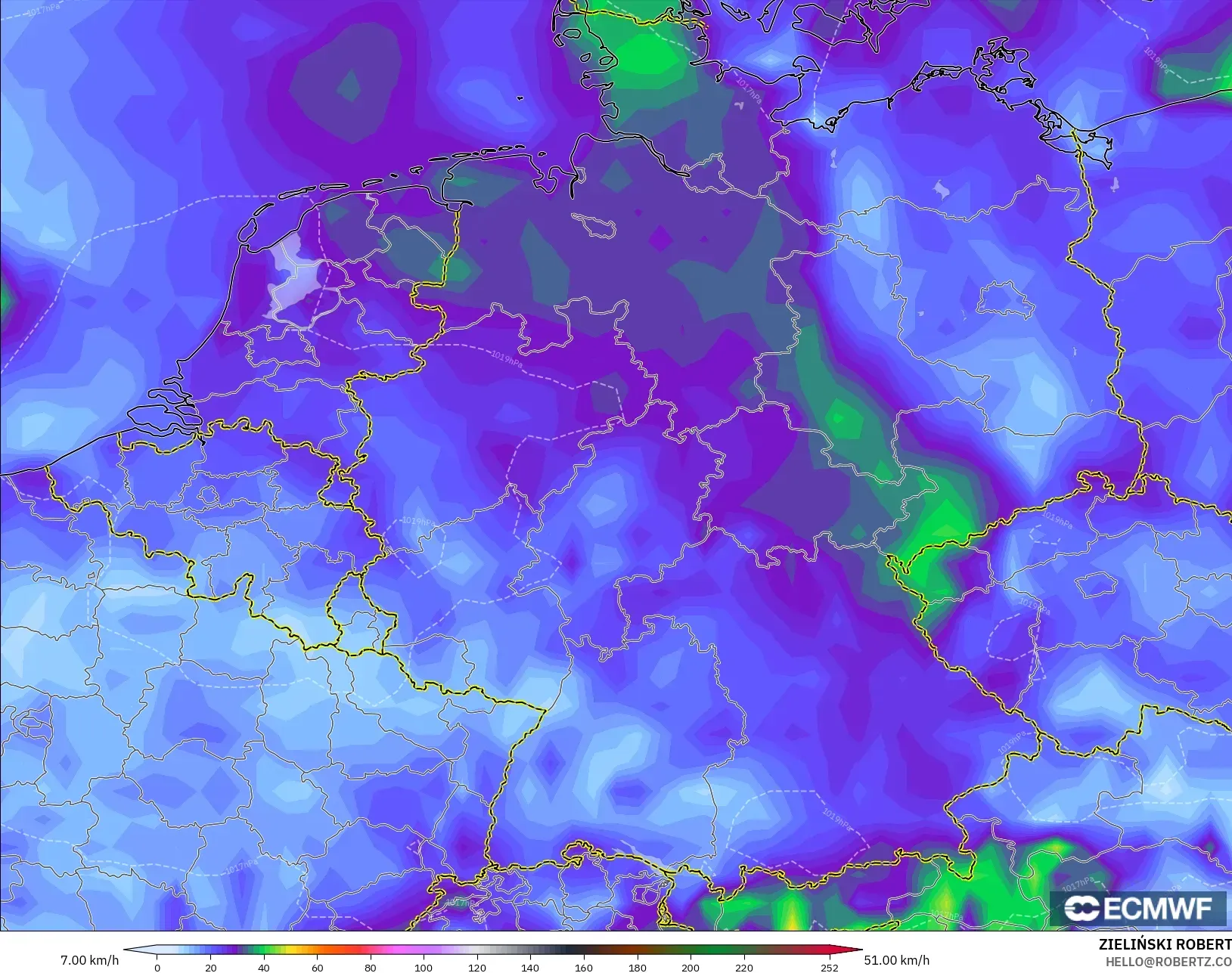 ECMWF IFS 0.25° model - Germany, Wind Gusts Peak