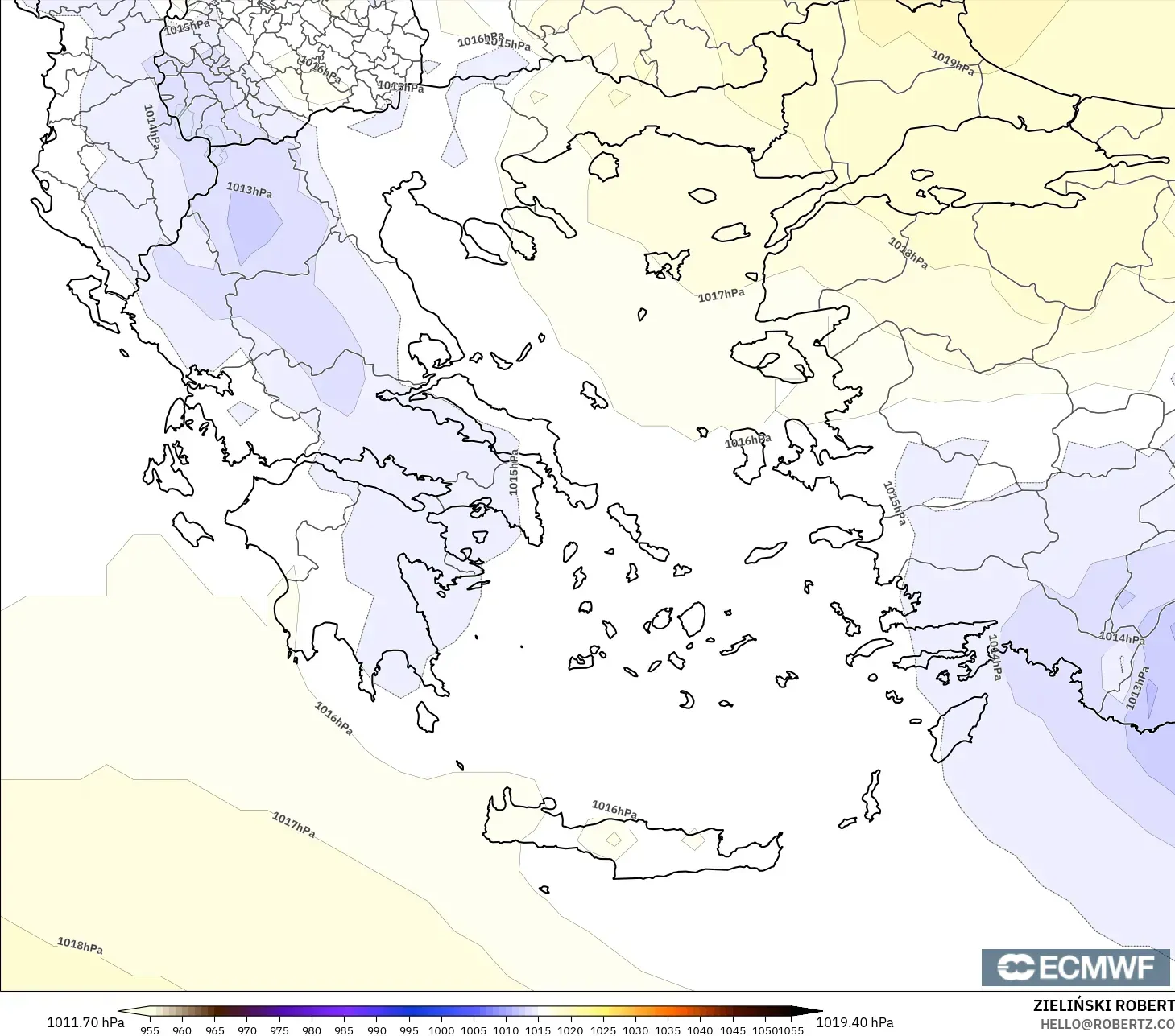 ECMWF IFS 0.25° model - Greece, Pressure