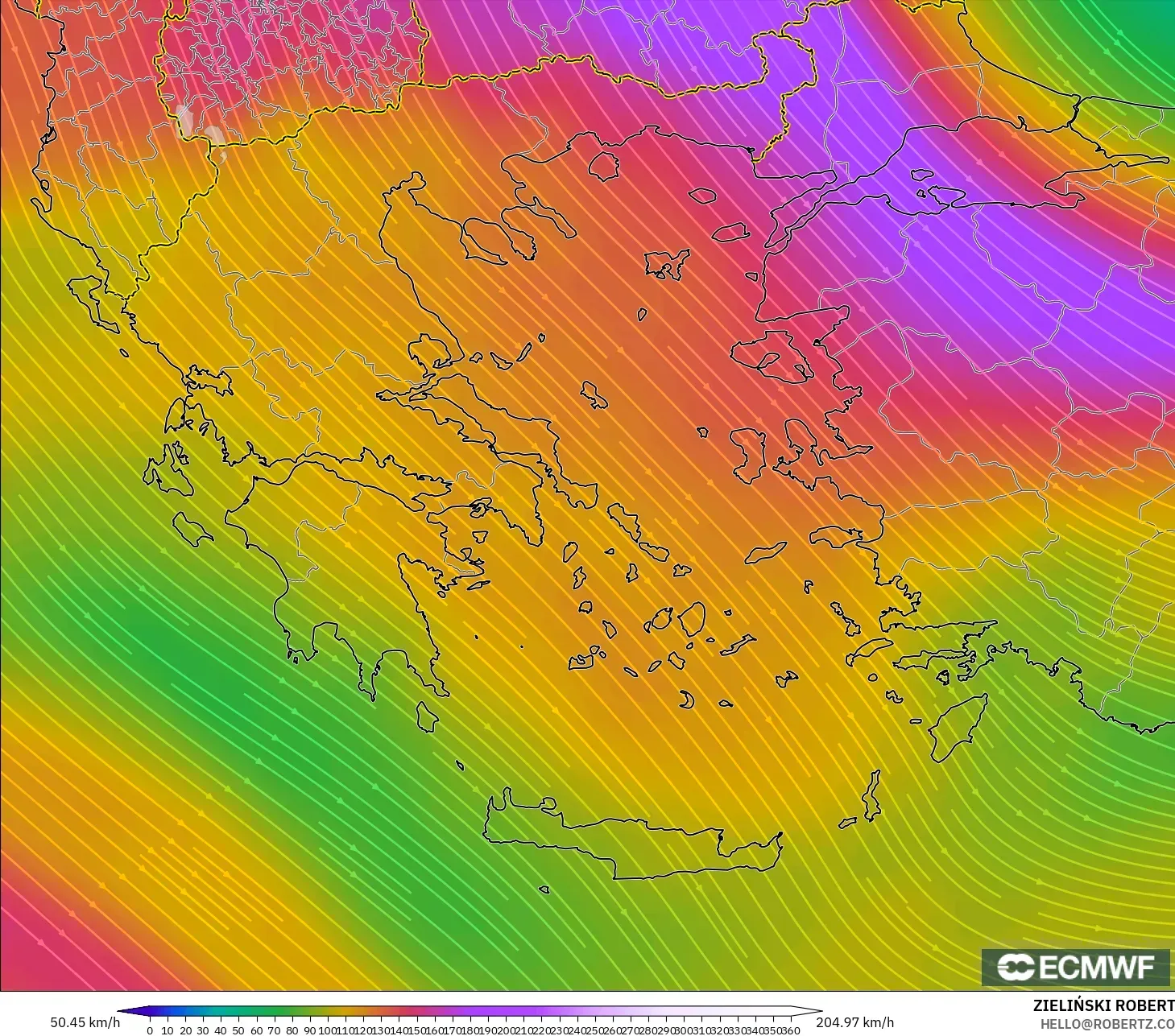 ECMWF IFS 0.25° model - Greece, Wind at 300hPa (jet stream)