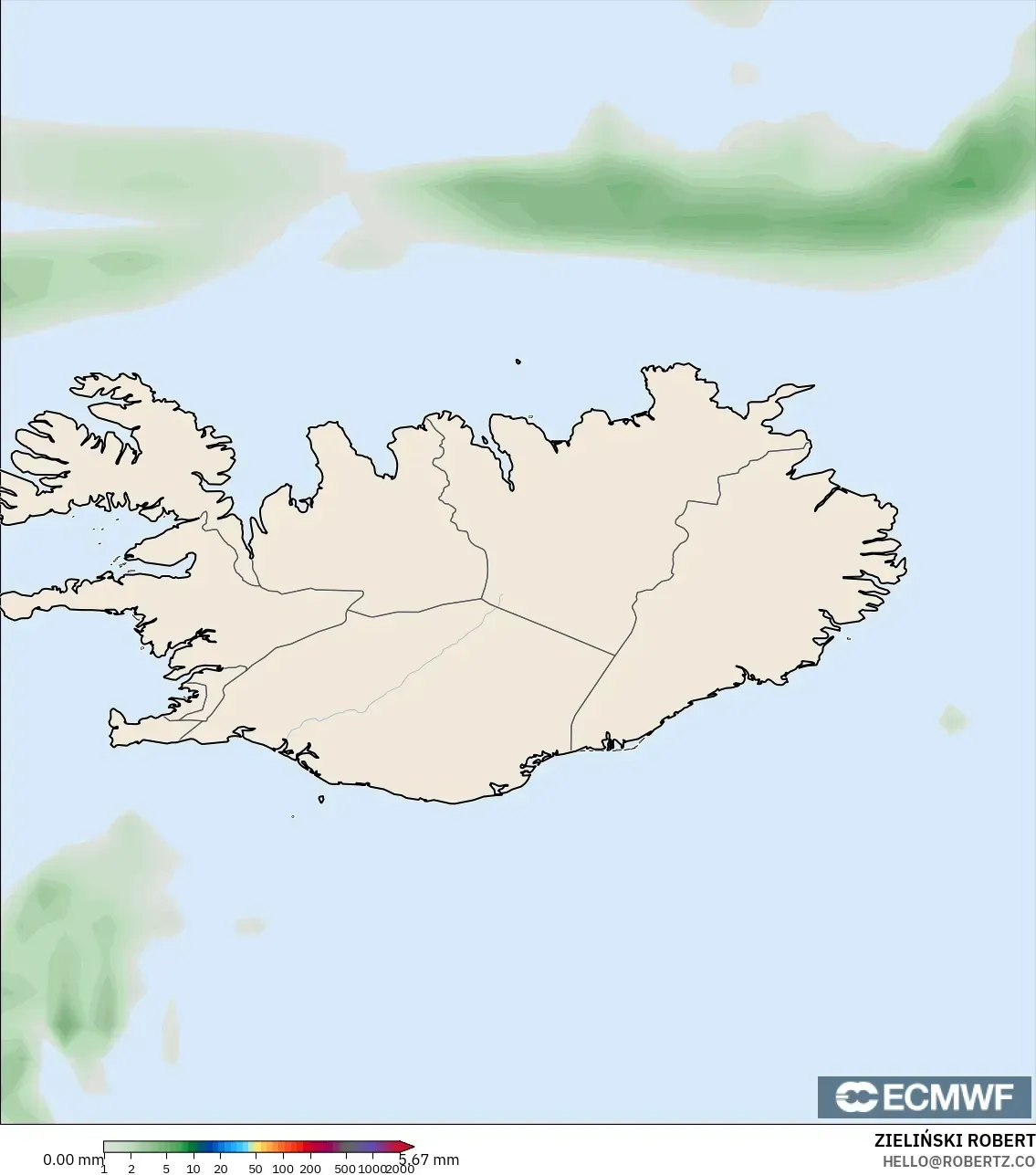 ECMWF IFS 0.25° model - Iceland, Precipitation Accumulation