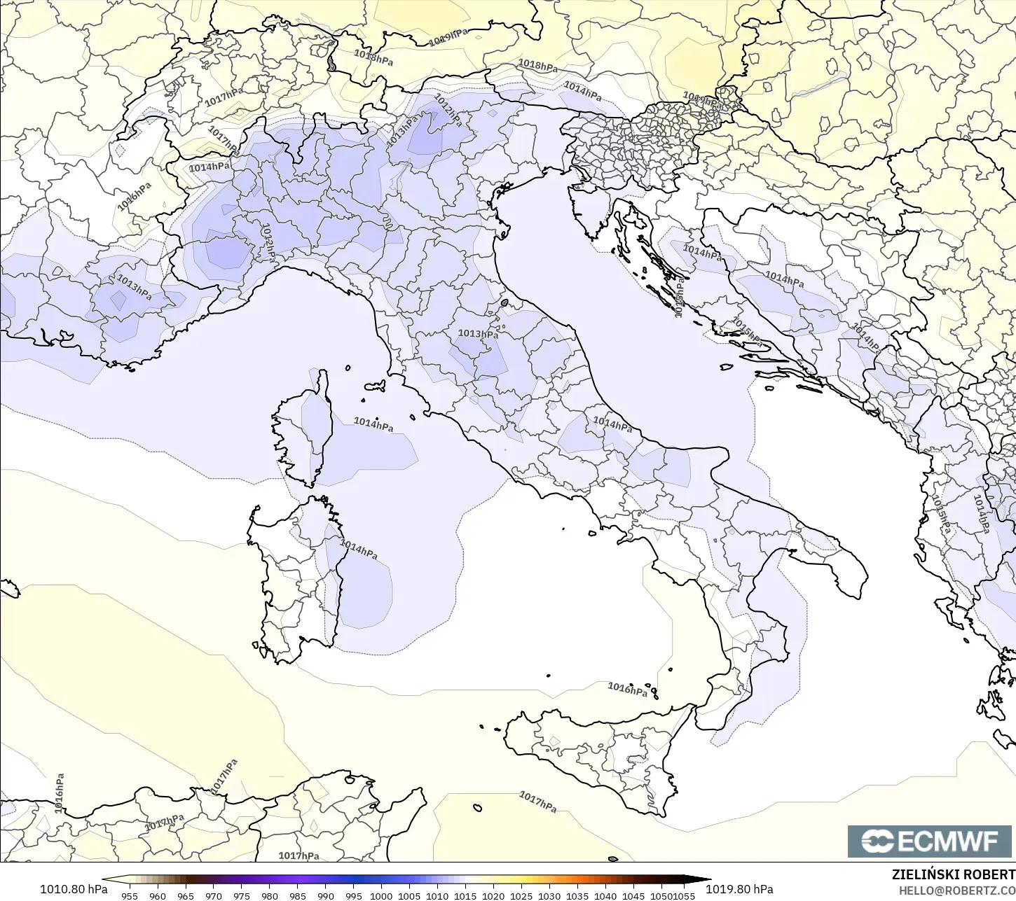 ECMWF IFS 0.25° model - Italy, Pressure