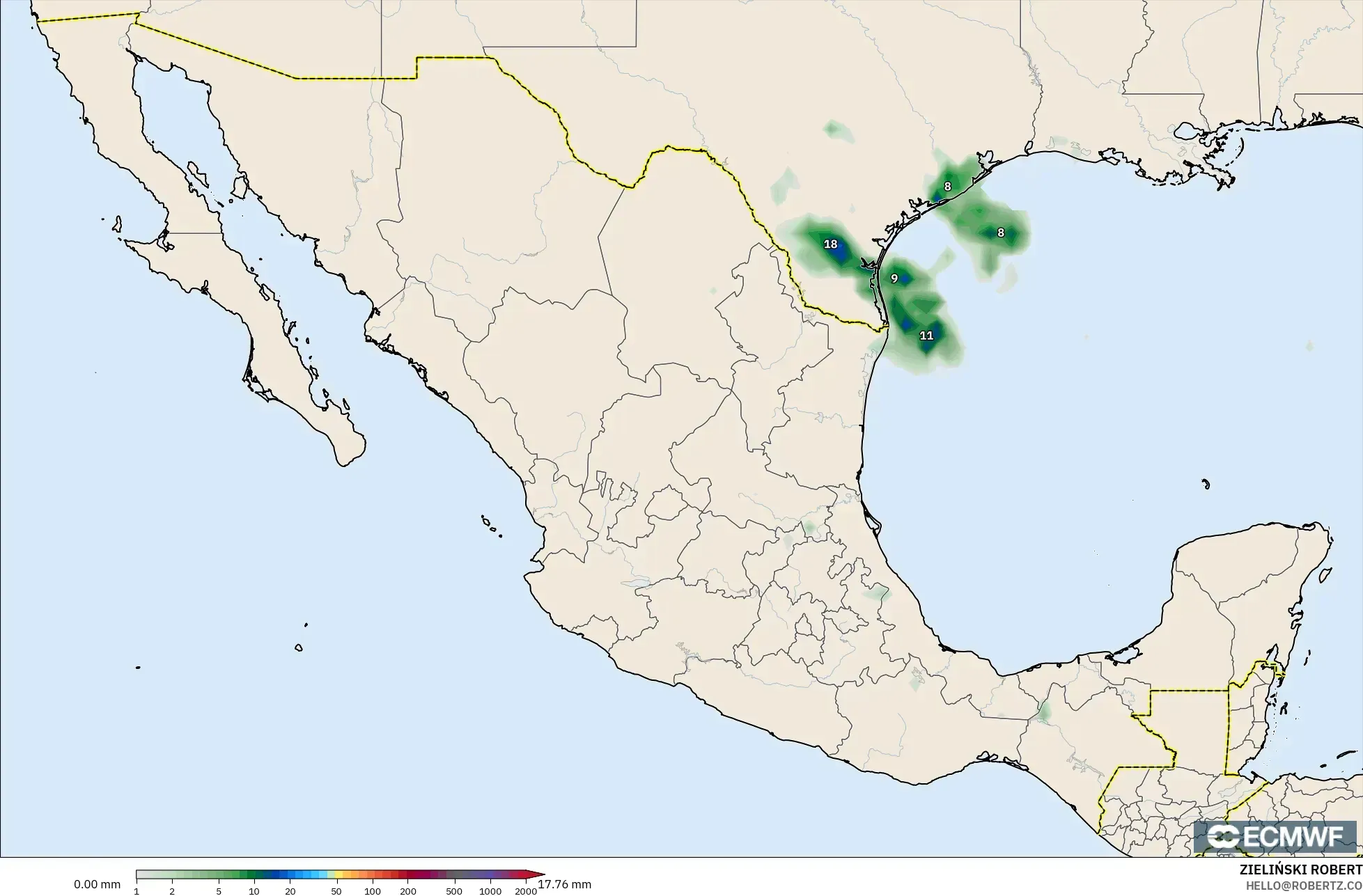 ECMWF IFS 0.25° model - Mexico, Precipitation Accumulation