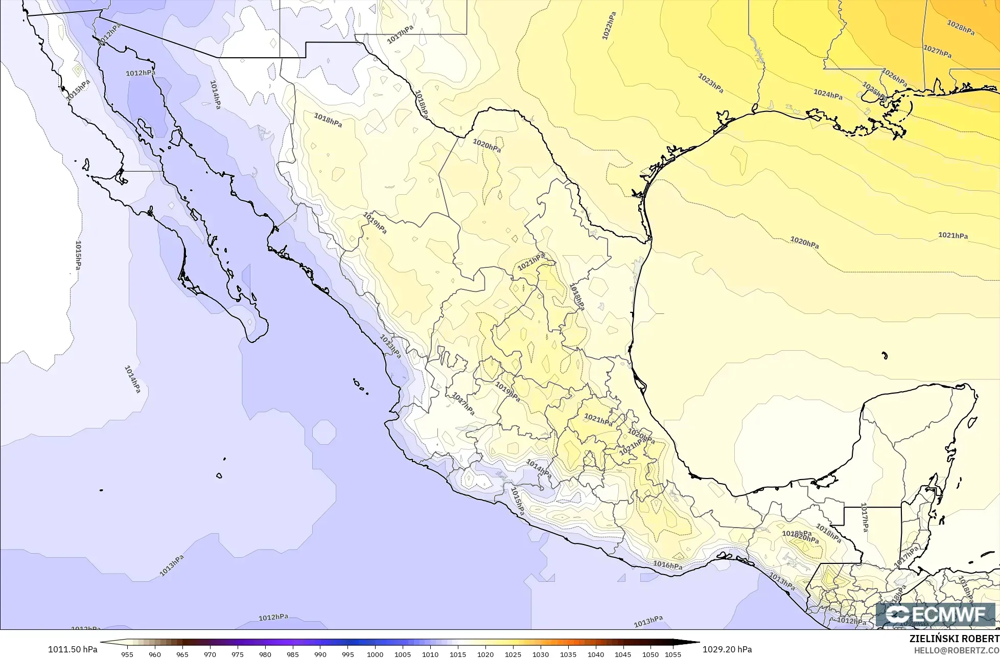 ECMWF IFS 0.25° model - Mexico, Pressure
