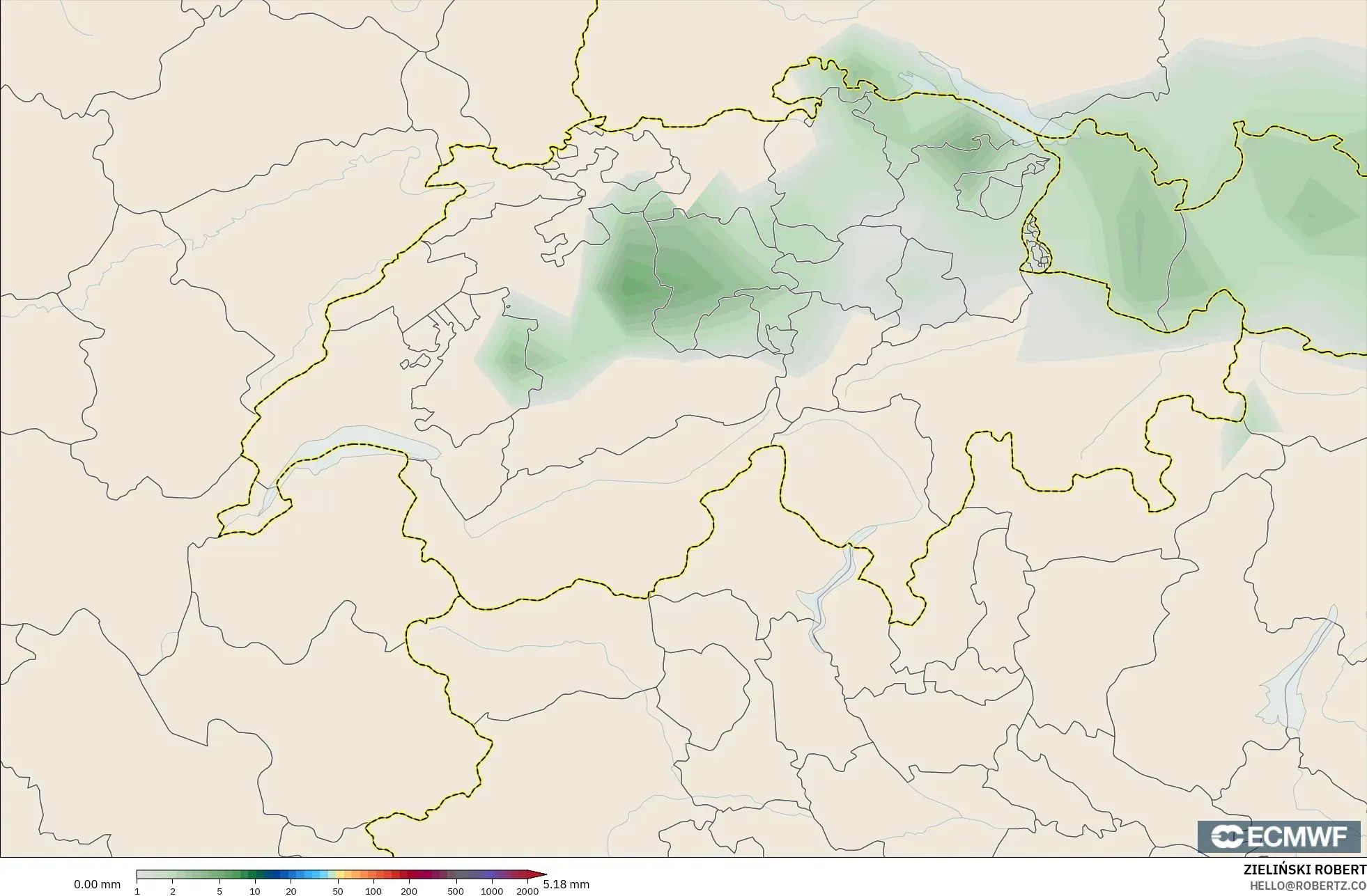 ECMWF IFS 0.25° model - Switzerland, Precipitation Accumulation