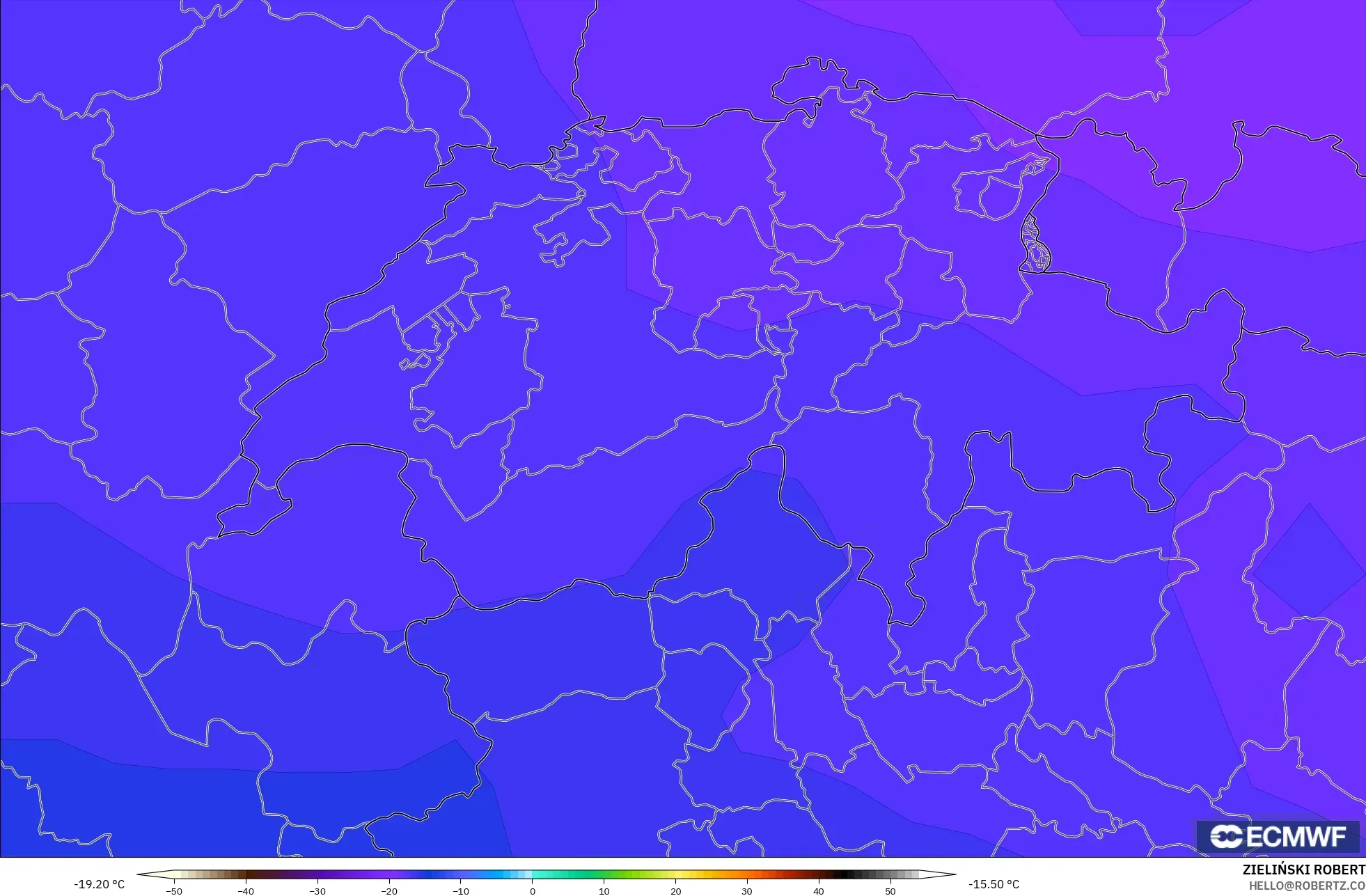 ECMWF IFS 0.25° model - Switzerland, Temperature at 500hPa