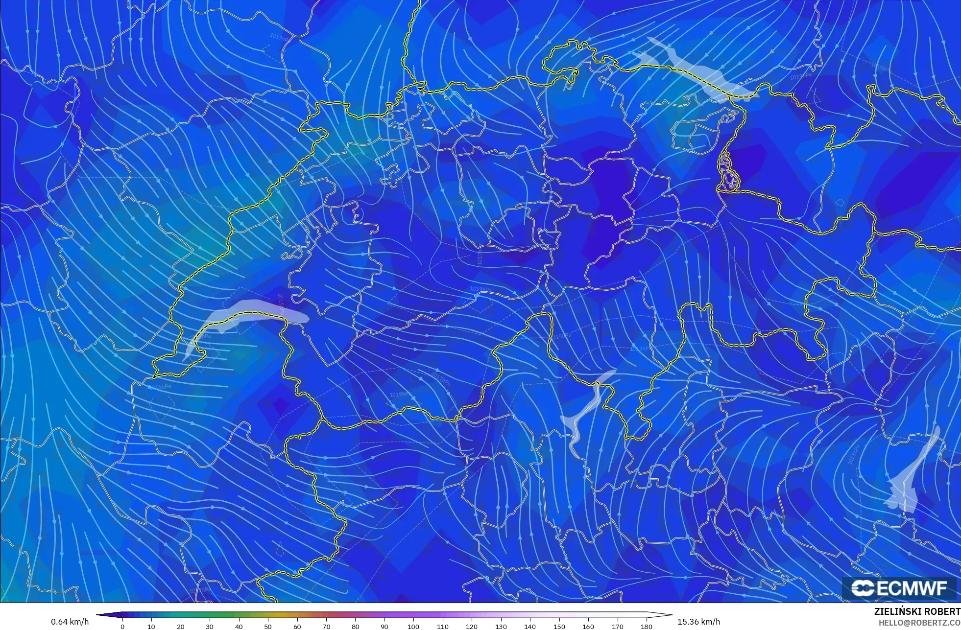 ECMWF IFS 0.25° model - Switzerland, Wind at 10m