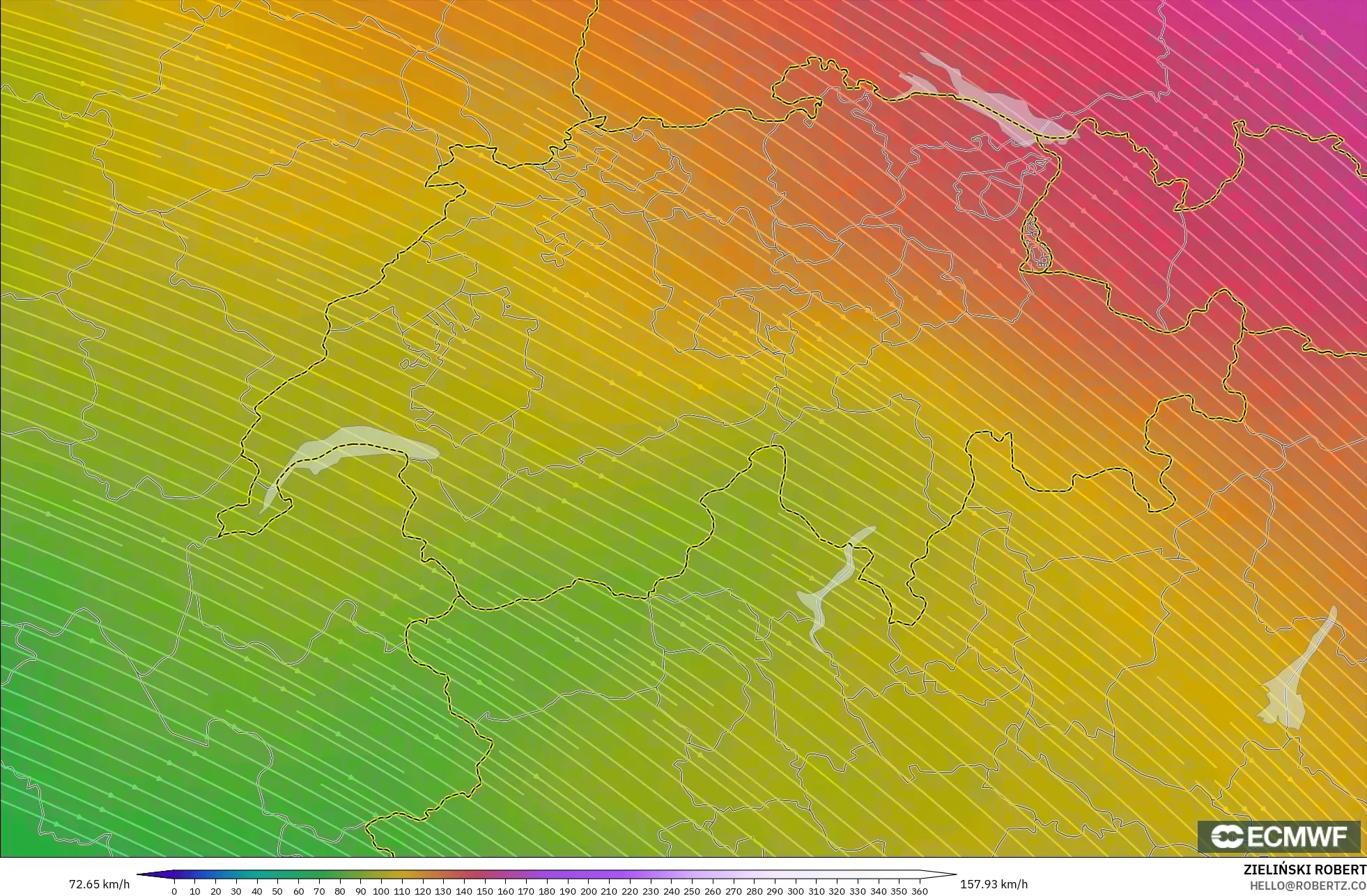 ECMWF IFS 0.25° model - Switzerland, Wind at 300hPa (jet stream)