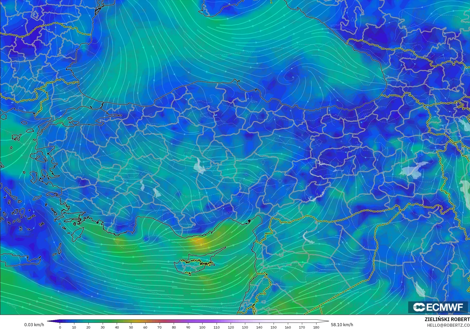 ECMWF IFS 0.25° model - Turkey, Wind at 10m