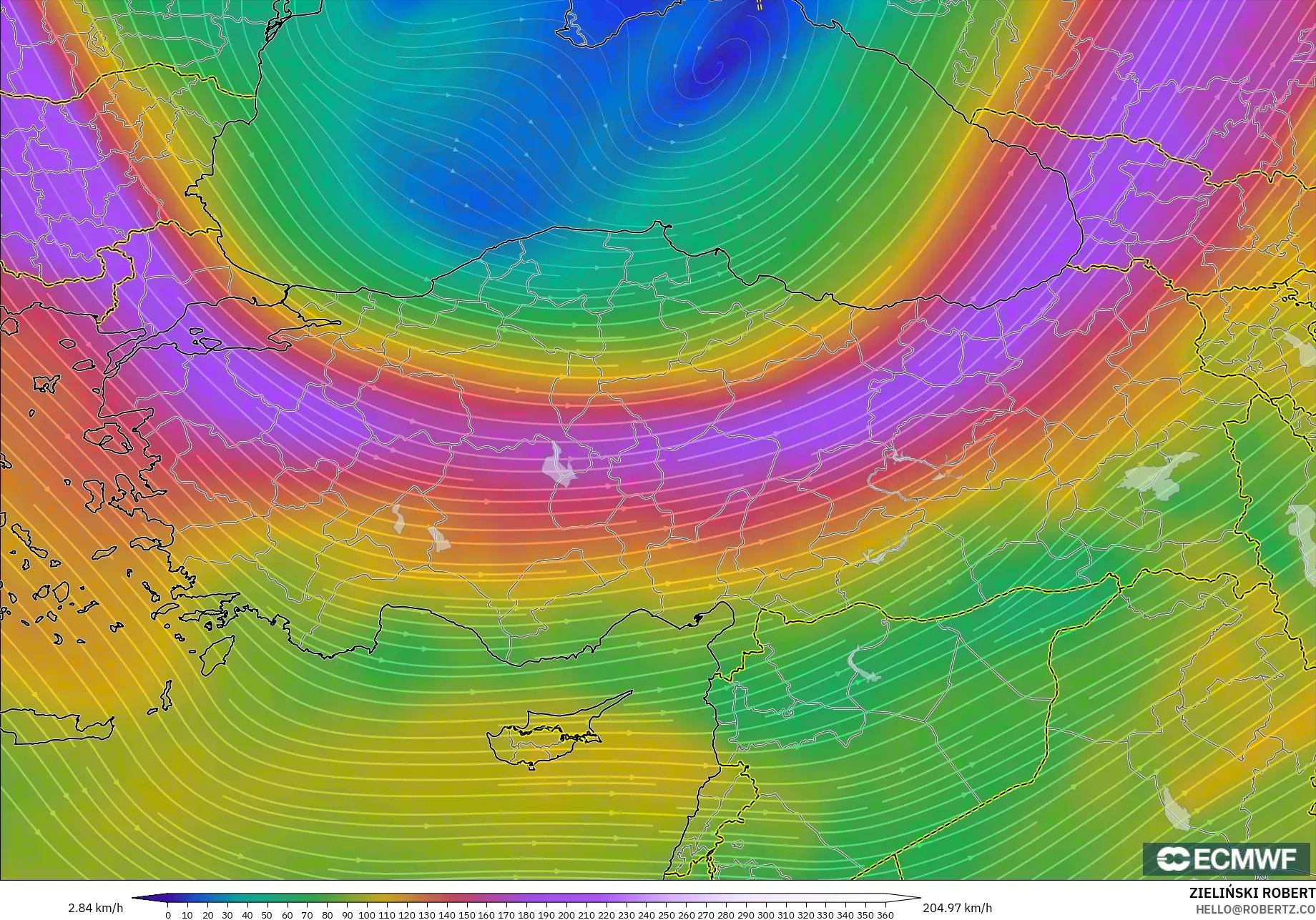 ECMWF IFS 0.25° model - Turkey, Wind at 300hPa (jet stream)