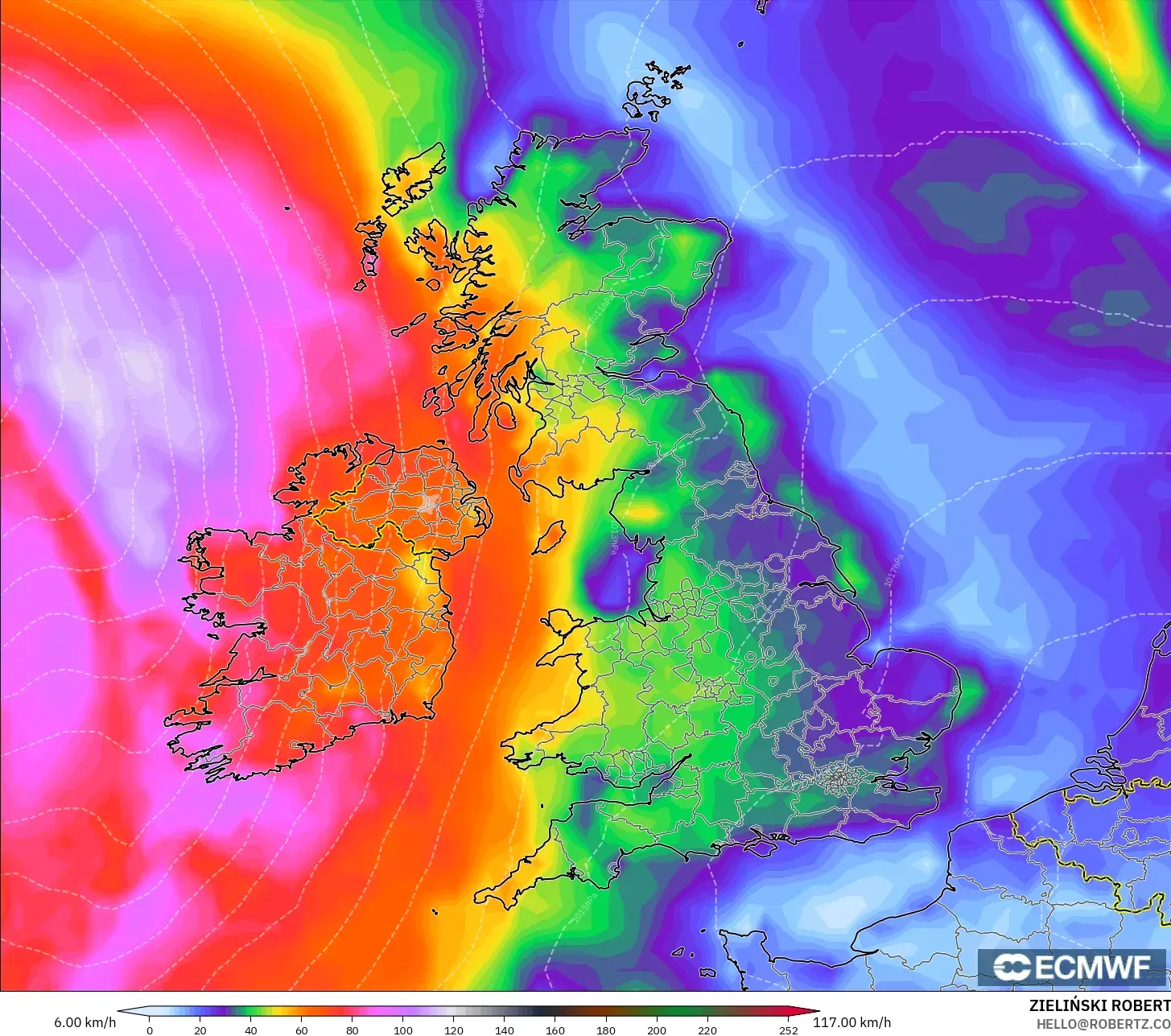 ECMWF IFS 0.25° model - United Kingdom, Wind Gusts