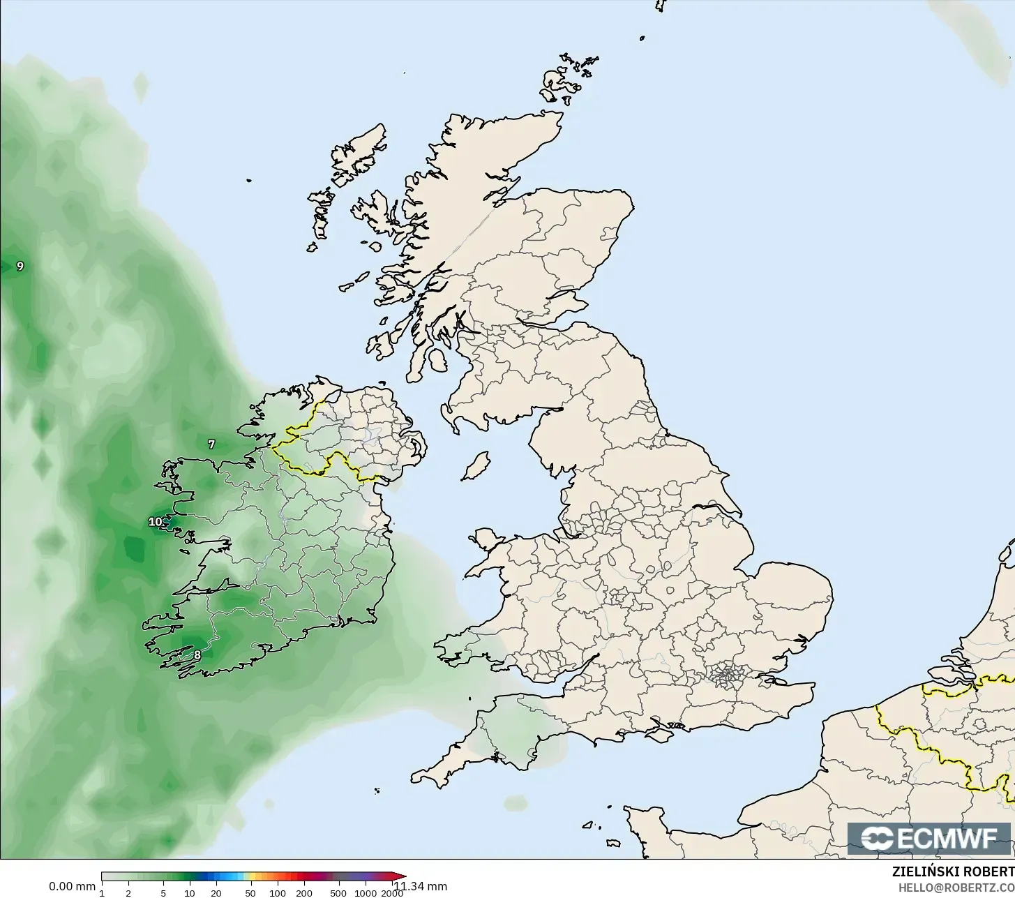 ECMWF IFS 0.25° model - United Kingdom, Precipitation Accumulation