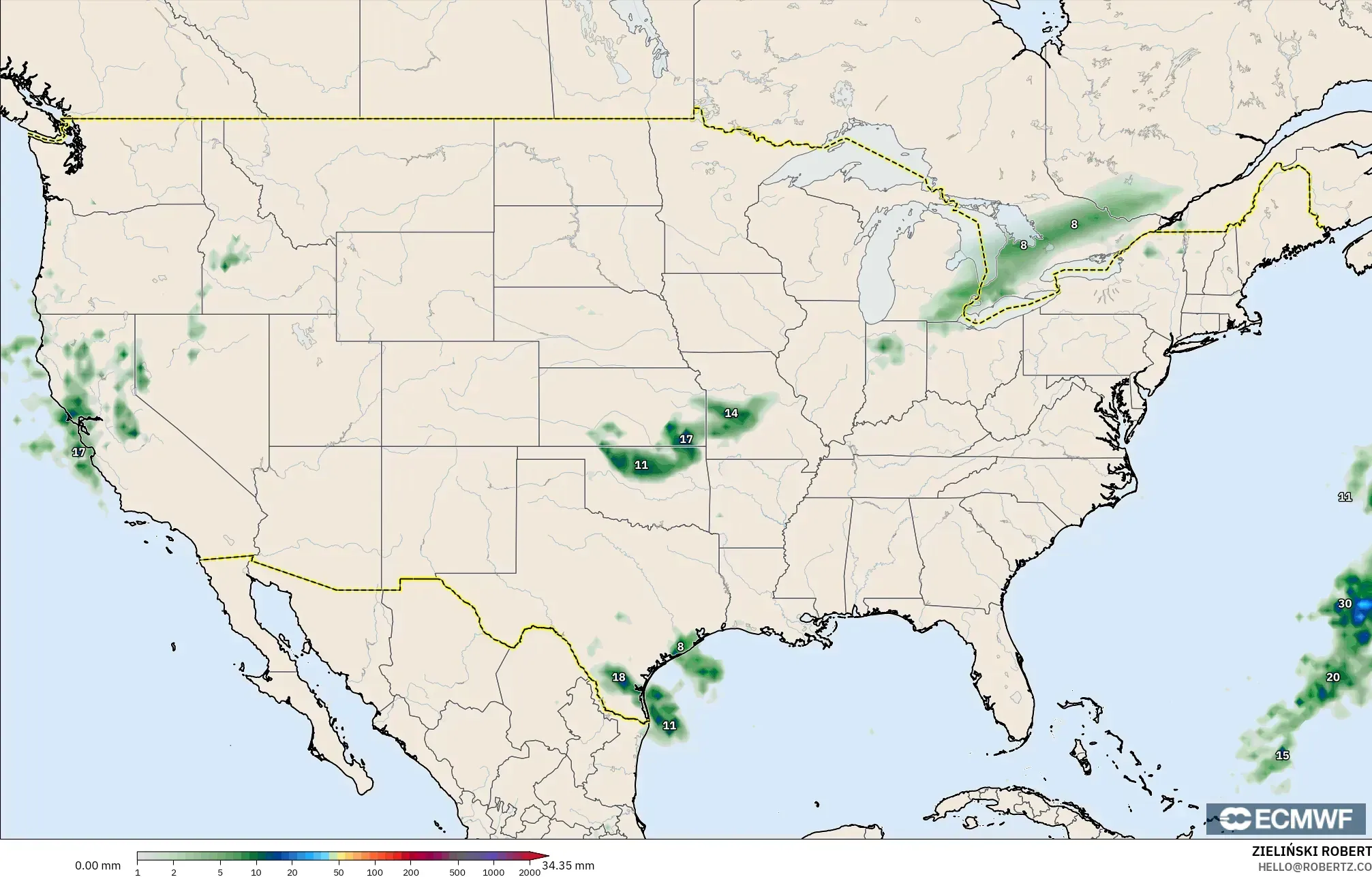ECMWF IFS 0.25° model - United States, Precipitation Accumulation
