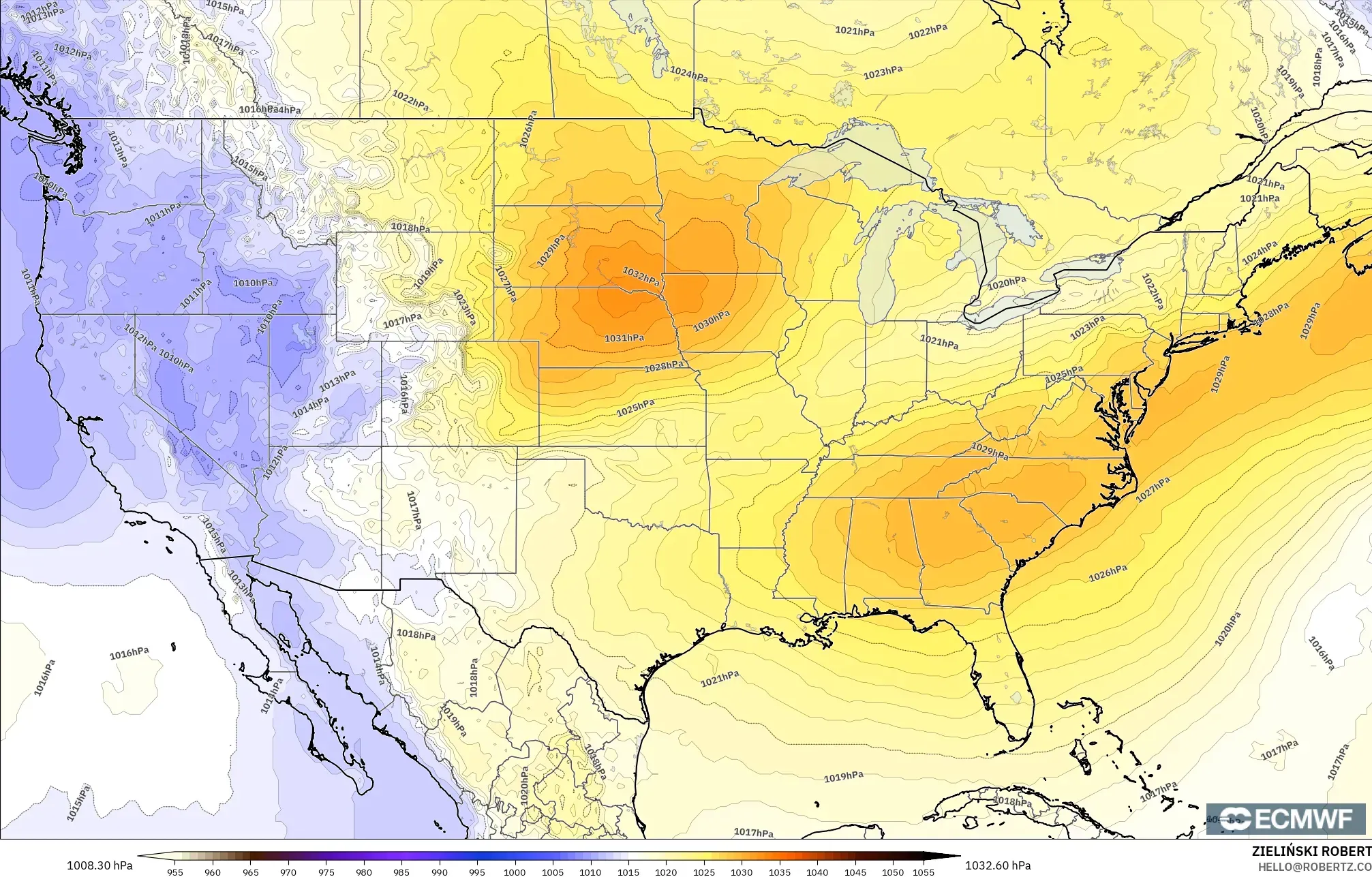 ECMWF IFS 0.25° model - United States, Pressure