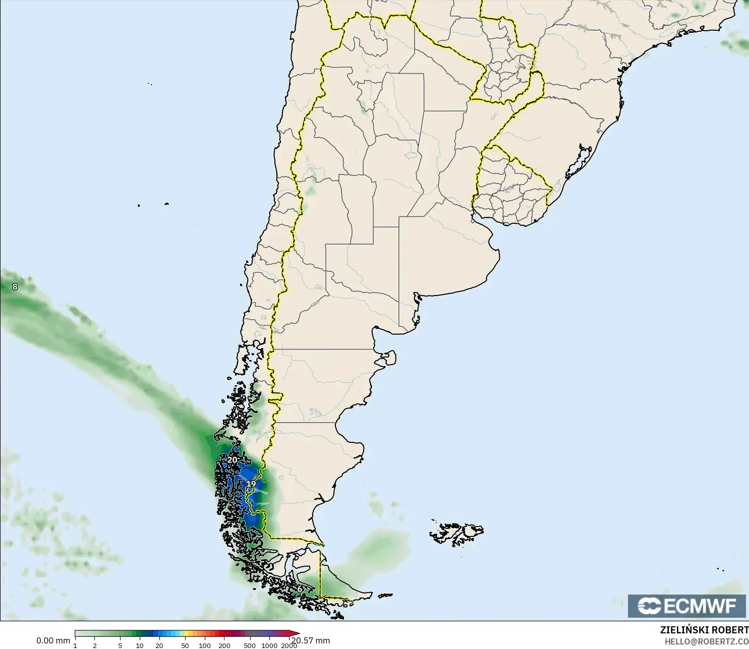 ECMWF IFS 0.25° model - Argentina, Precipitation Accumulation