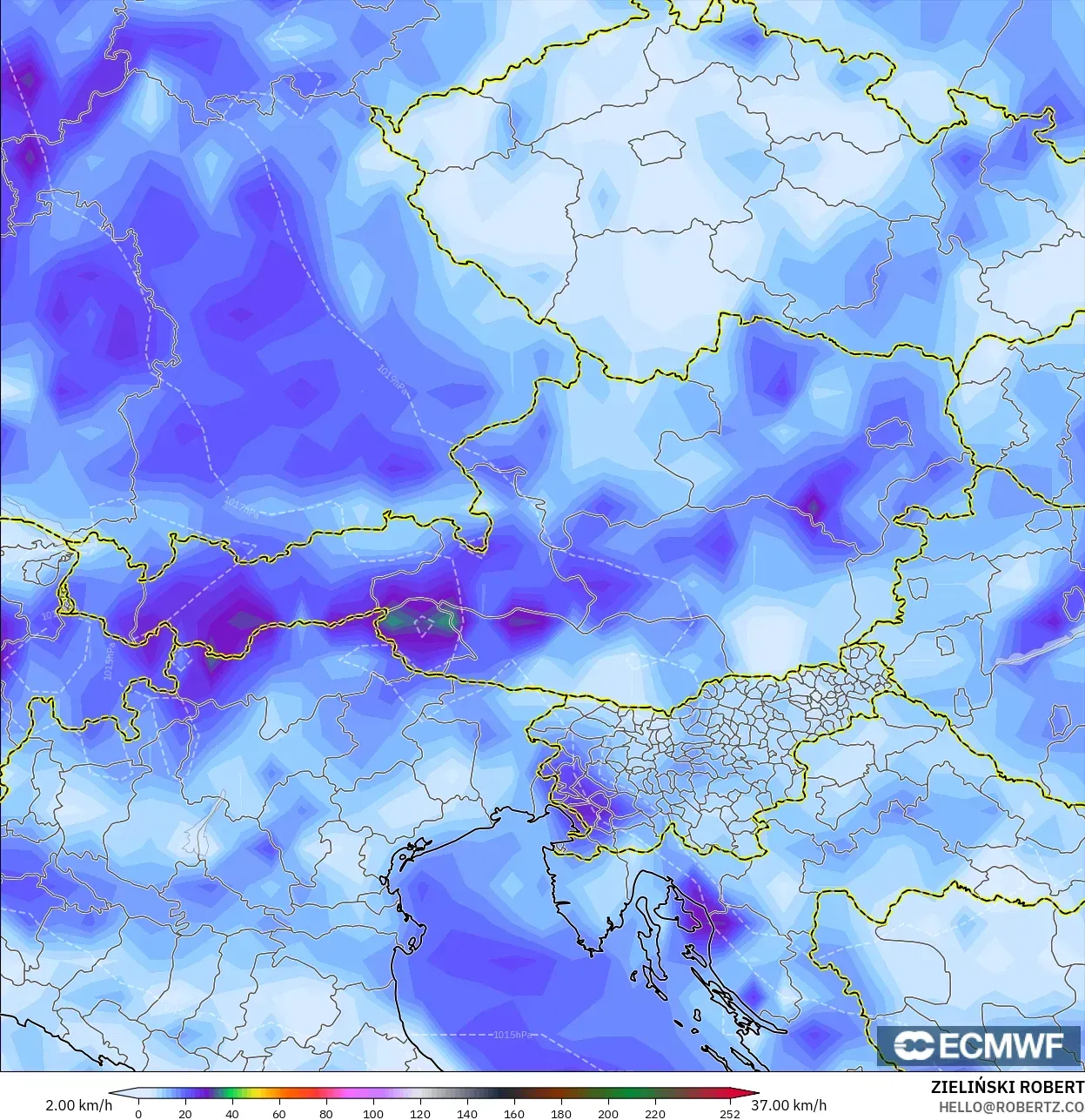 ECMWF IFS 0.25° model - Austria, Wind Gusts Peak