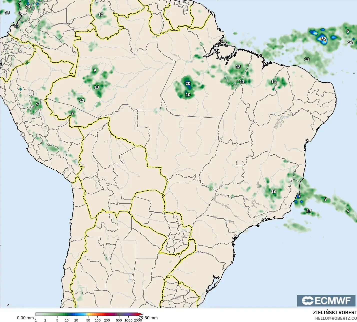 ECMWF IFS 0.25° model - Brazil, Precipitation Accumulation