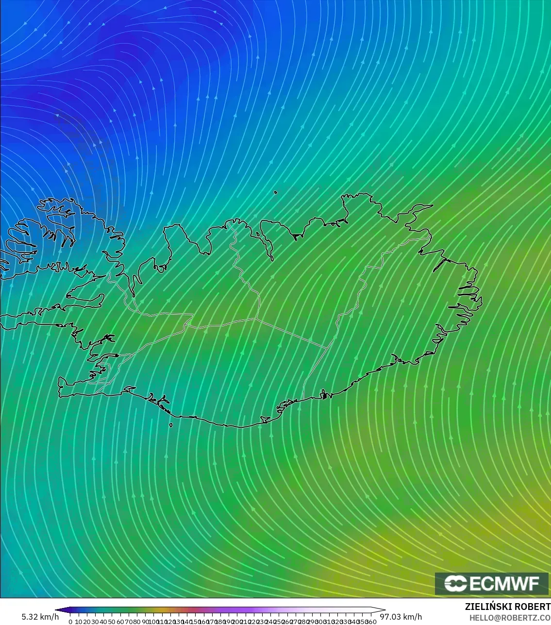 ECMWF IFS 0.25° model - Iceland, Wind at 300hPa (jet stream)