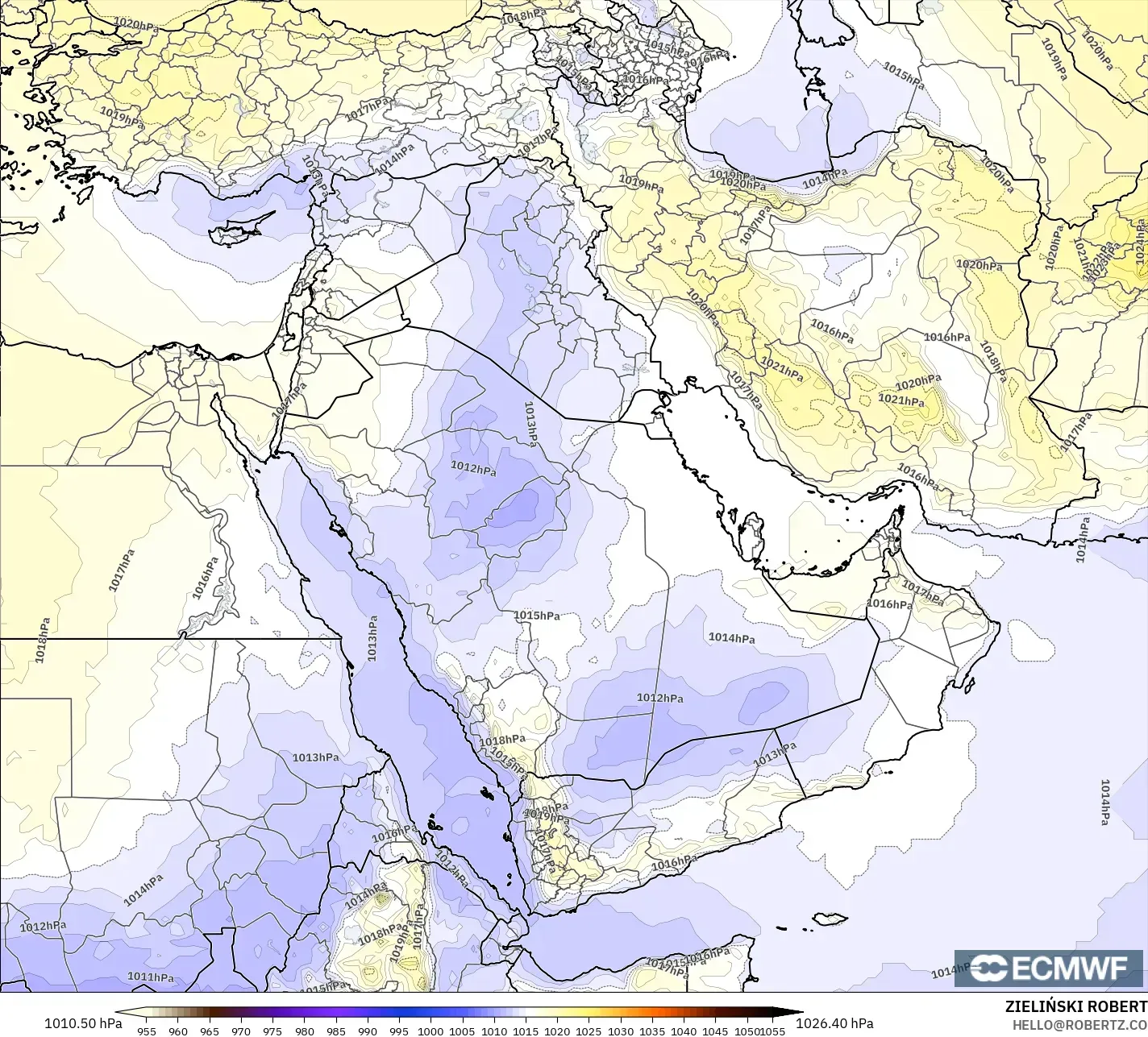 ECMWF IFS 0.25° model - Middle East, Pressure