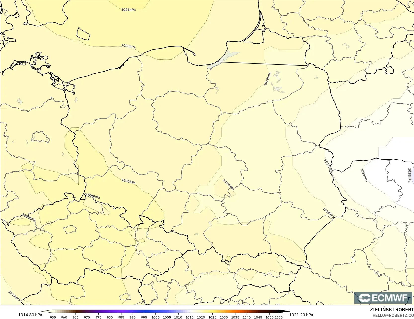 ECMWF IFS 0.25° model - Poland, Pressure