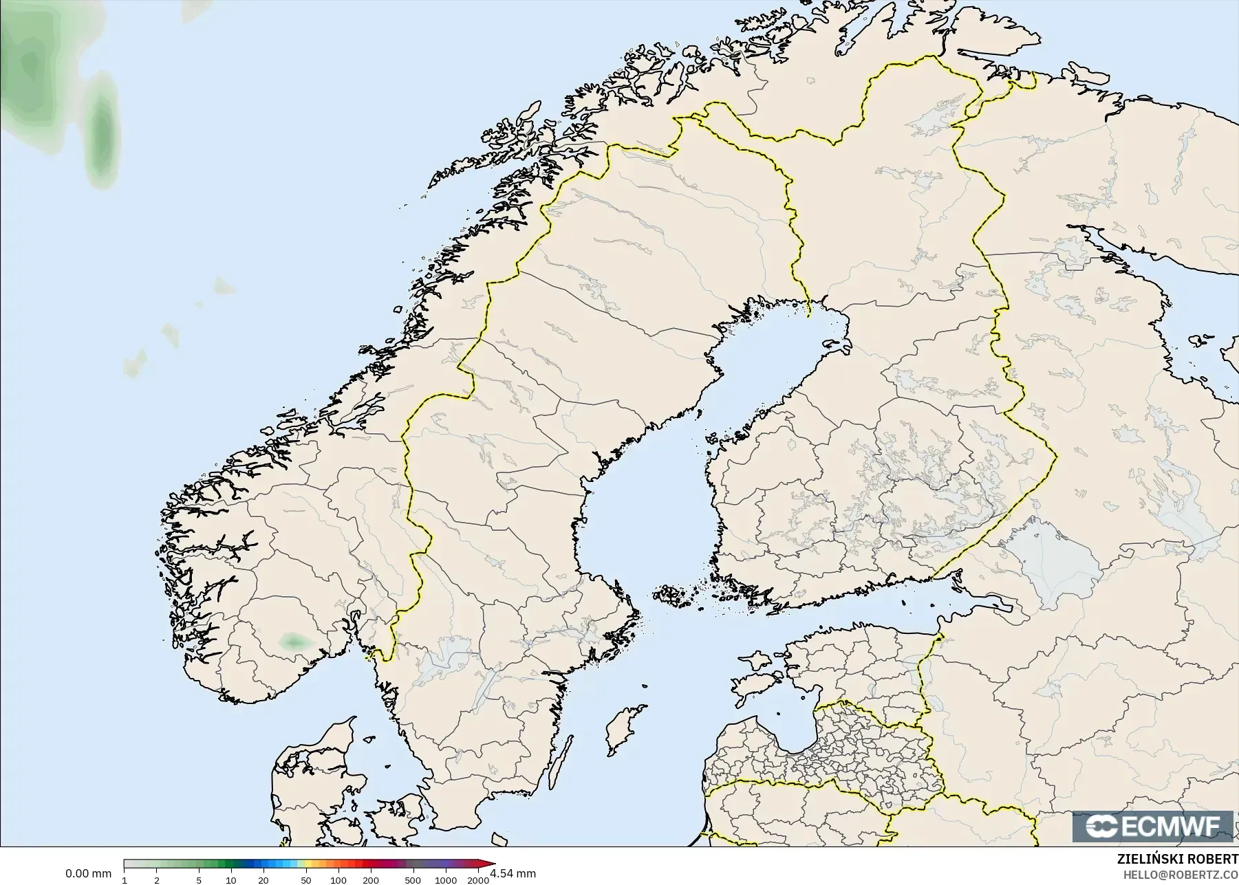 ECMWF IFS 0.25° model - Scandinavia, Precipitation Accumulation