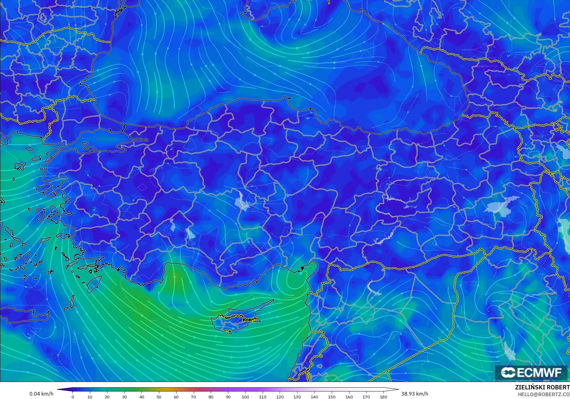 ECMWF IFS 0.25° model - Turkey, Wind at 10m