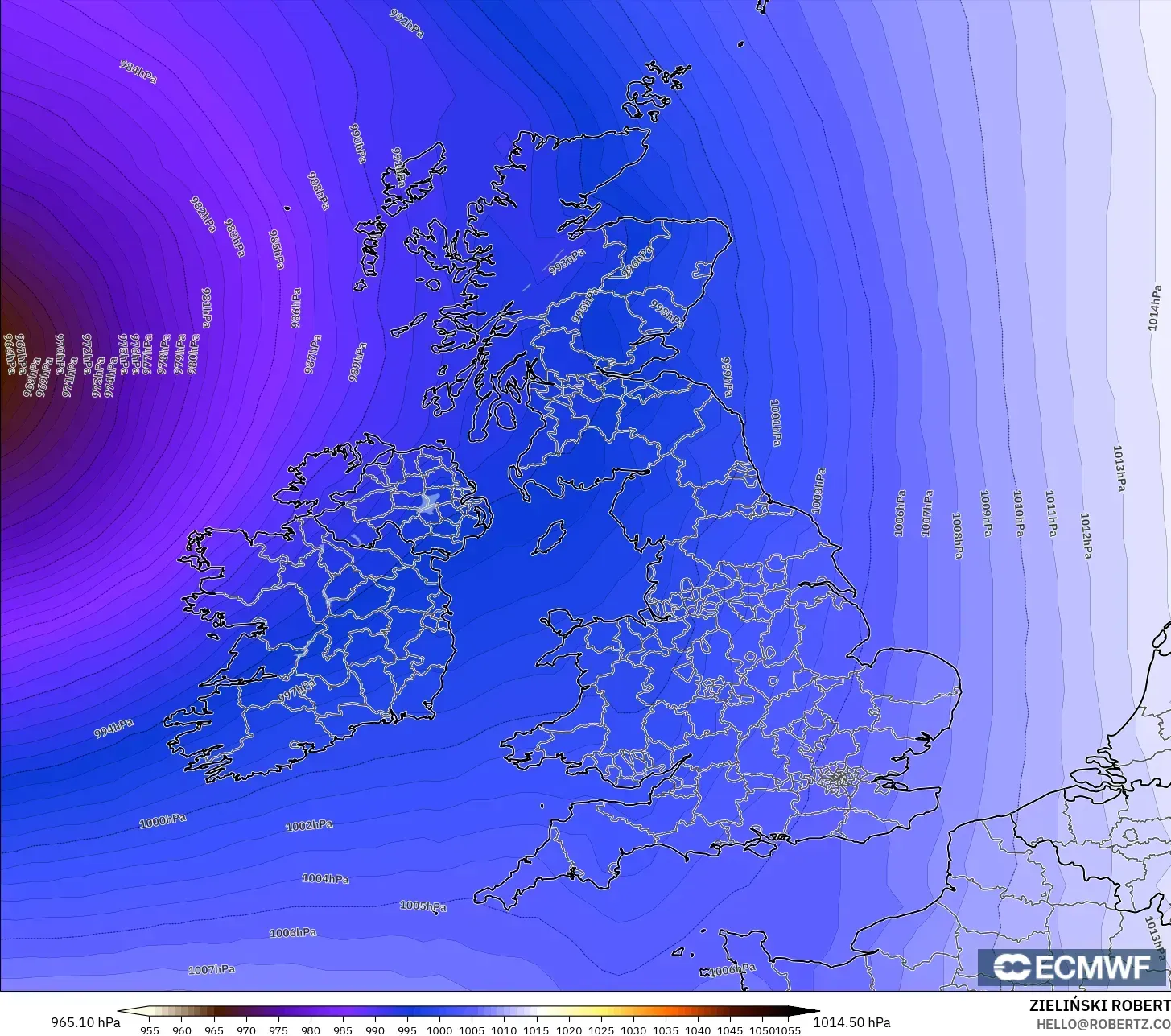 ECMWF IFS 0.25° model - United Kingdom, Pressure