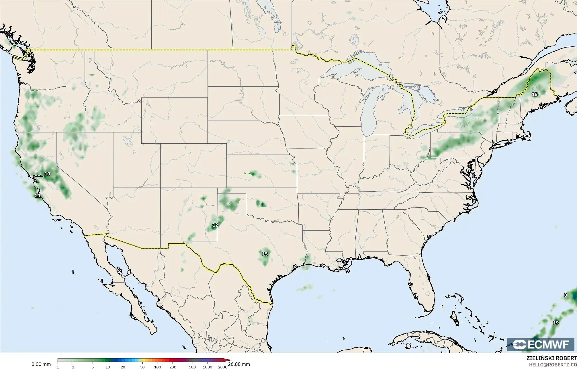 ECMWF IFS 0.25° model - United States, Precipitation Accumulation