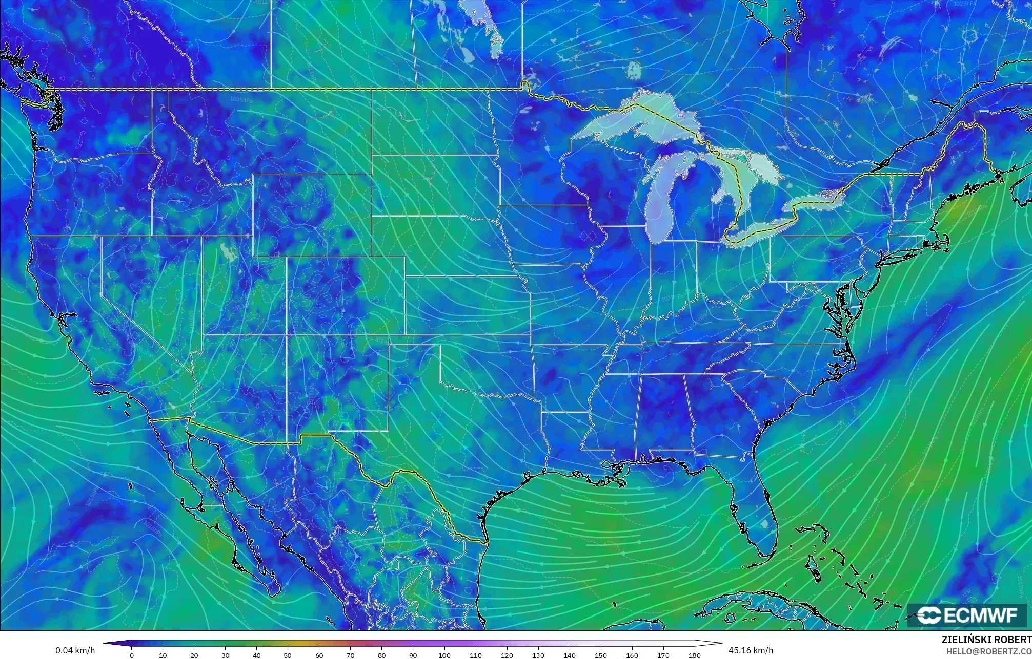 ECMWF IFS 0.25° model - United States, Wind at 10m