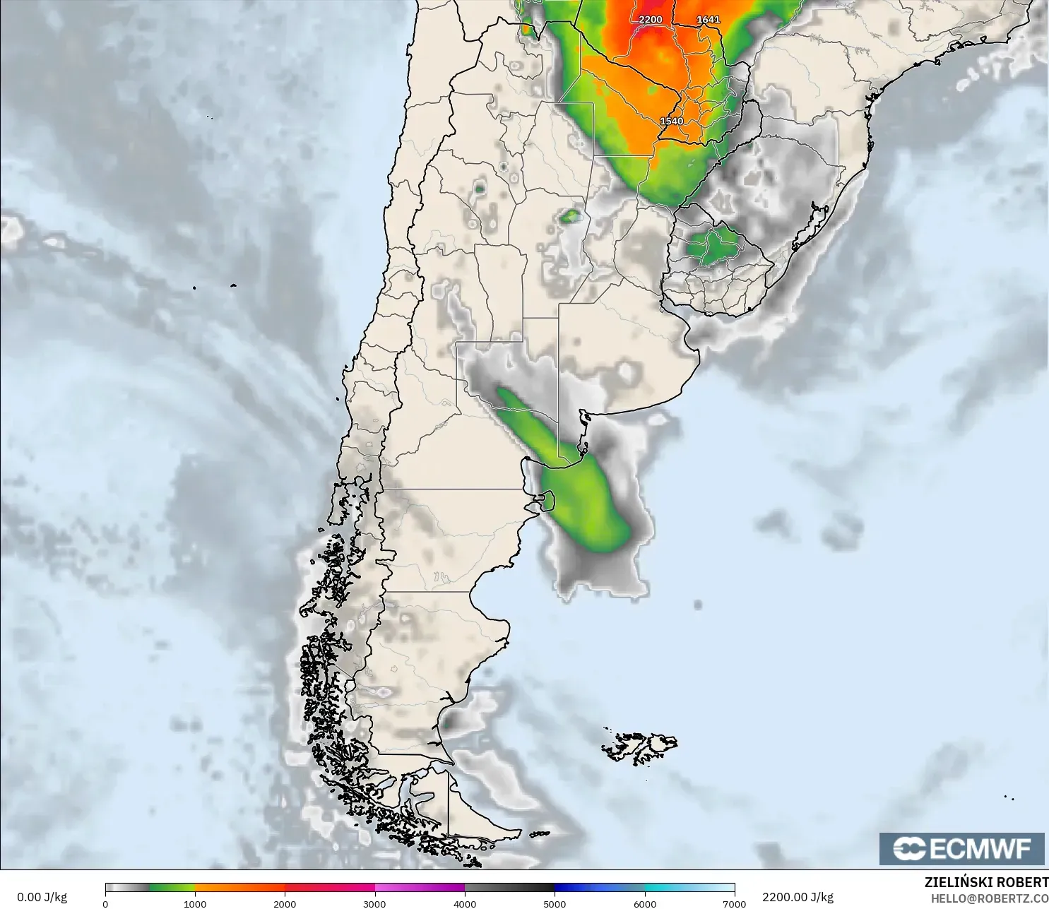 ECMWF IFS 0.25° model - Argentina, CAPE