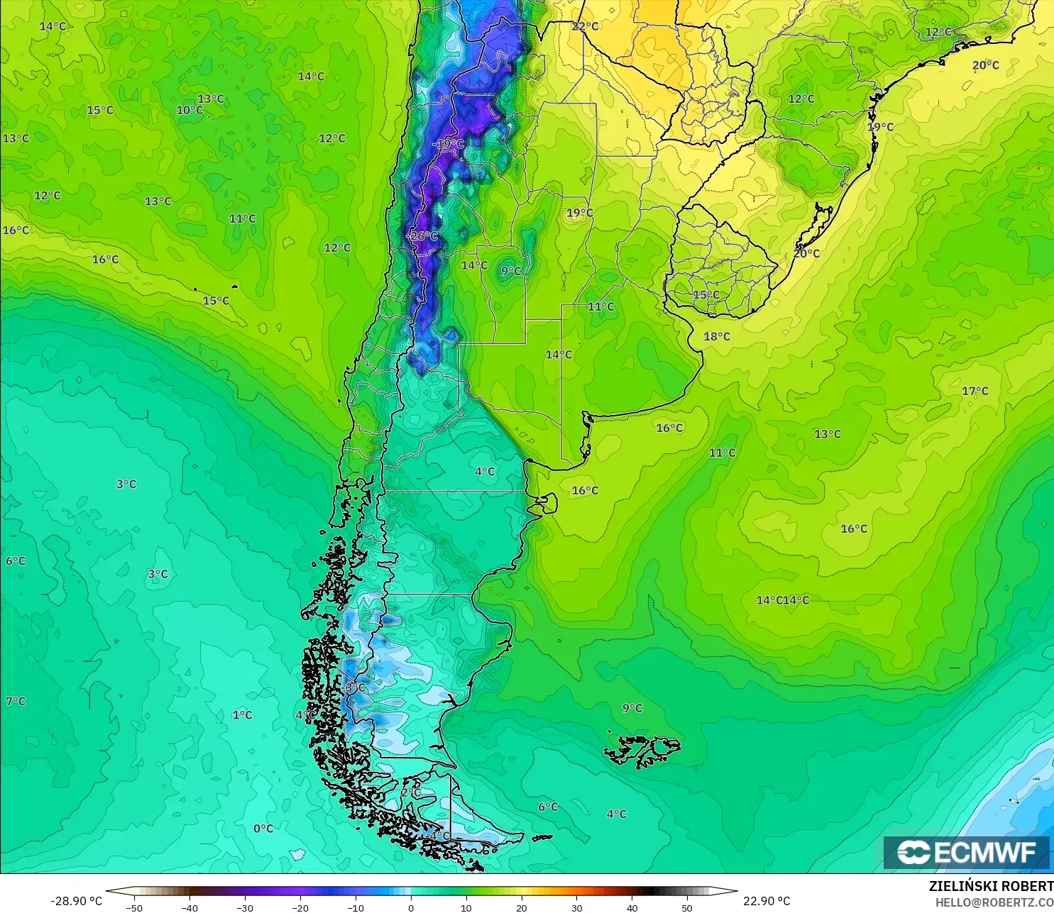 ECMWF IFS 0.25° model - Argentina, Titik Embun 2 m