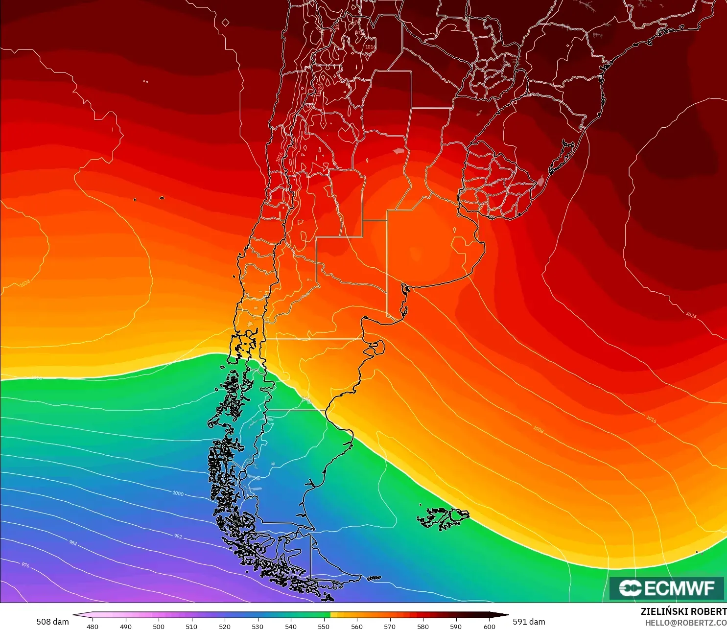 ECMWF IFS 0.25° model - Argentina, Ketinggian geopotensial pada 500 hPa