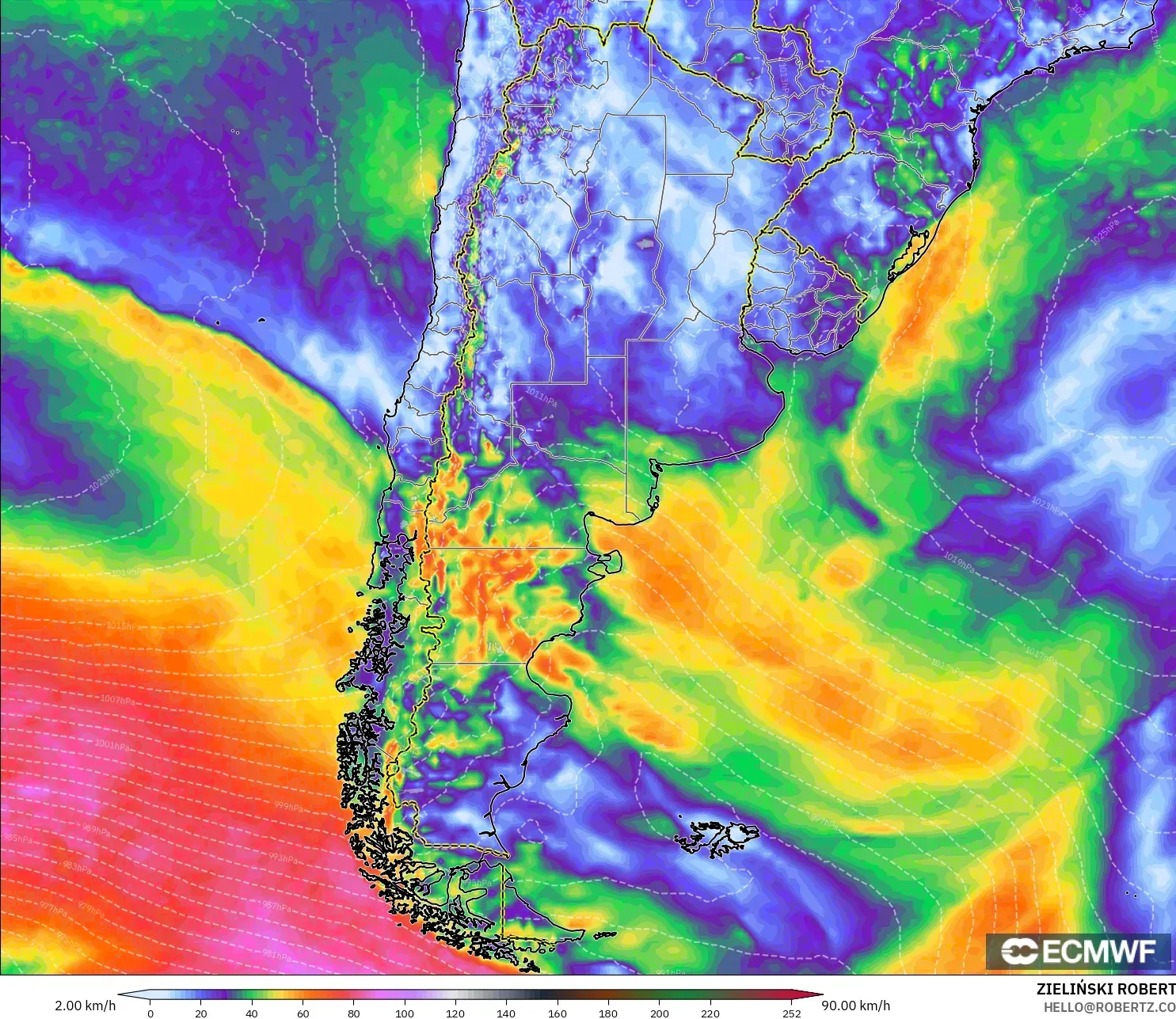 ECMWF IFS 0.25° model - Argentina, Puncak Hembusan