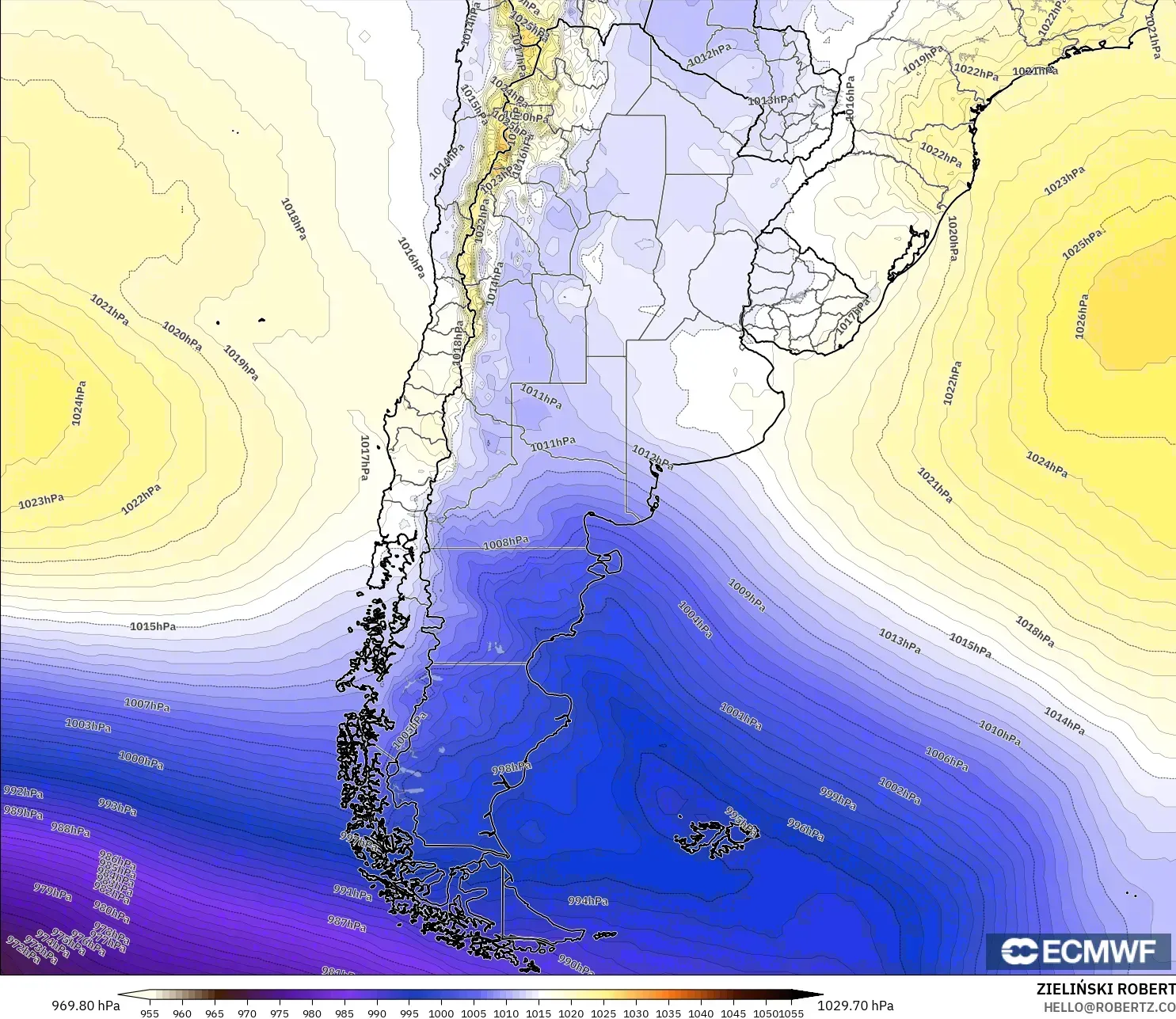 ECMWF IFS 0.25° model - Argentina, Tekanan