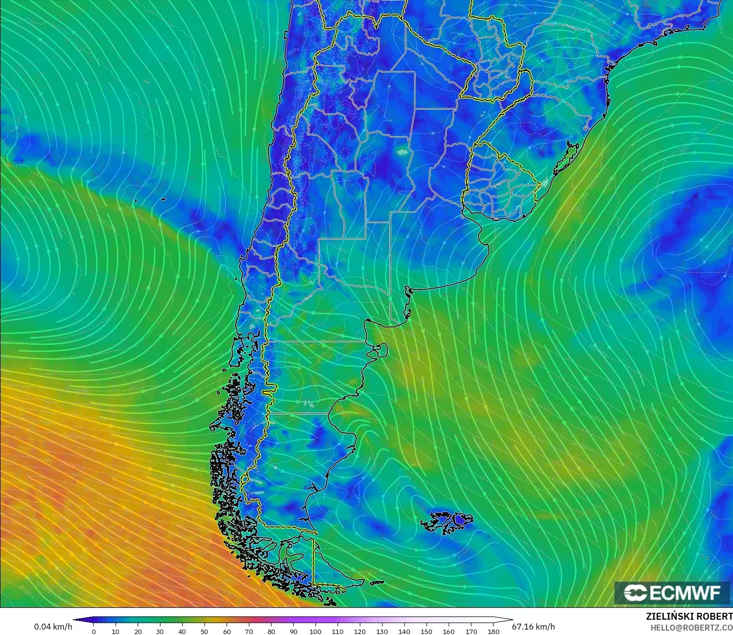 ECMWF IFS 0.25° model - Argentina, Angin 10 m
