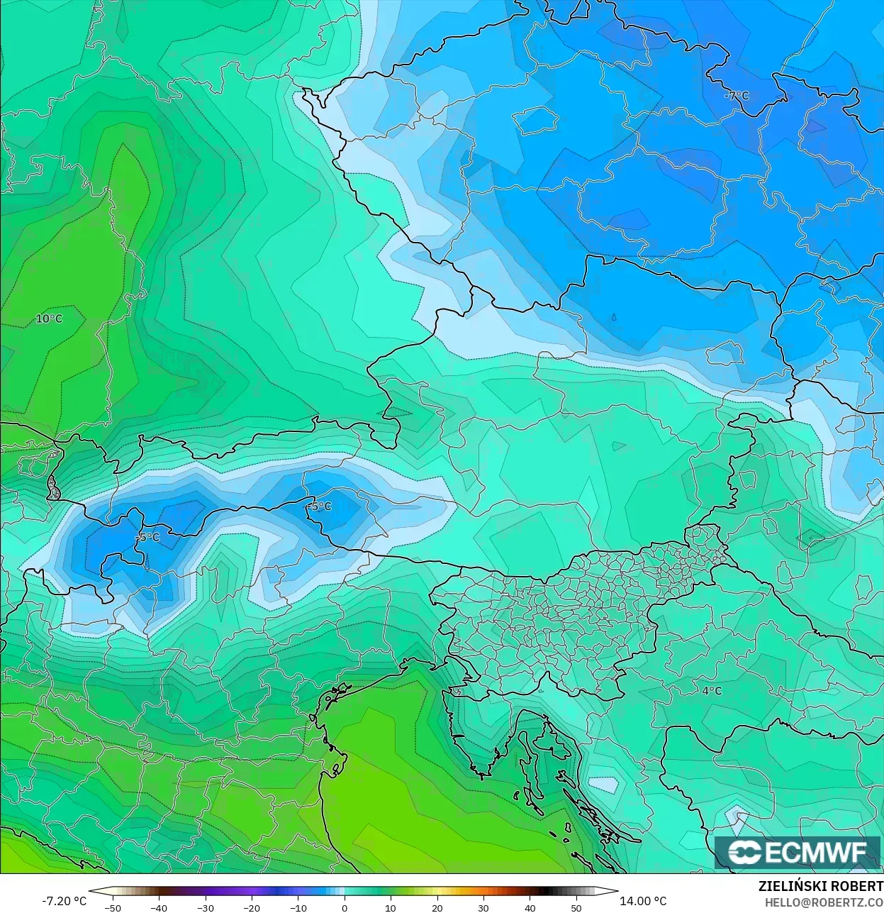 ECMWF IFS 0.25° model - Austria, Titik Embun 2 m
