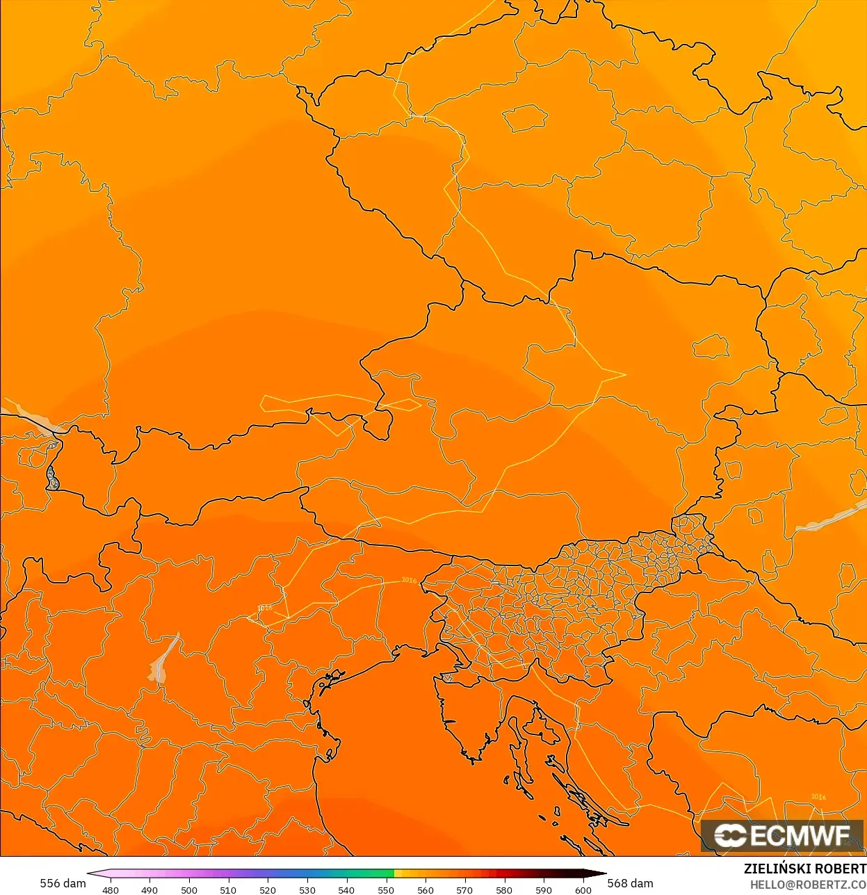 ECMWF IFS 0.25° model - Austria, Ketinggian geopotensial pada 500 hPa